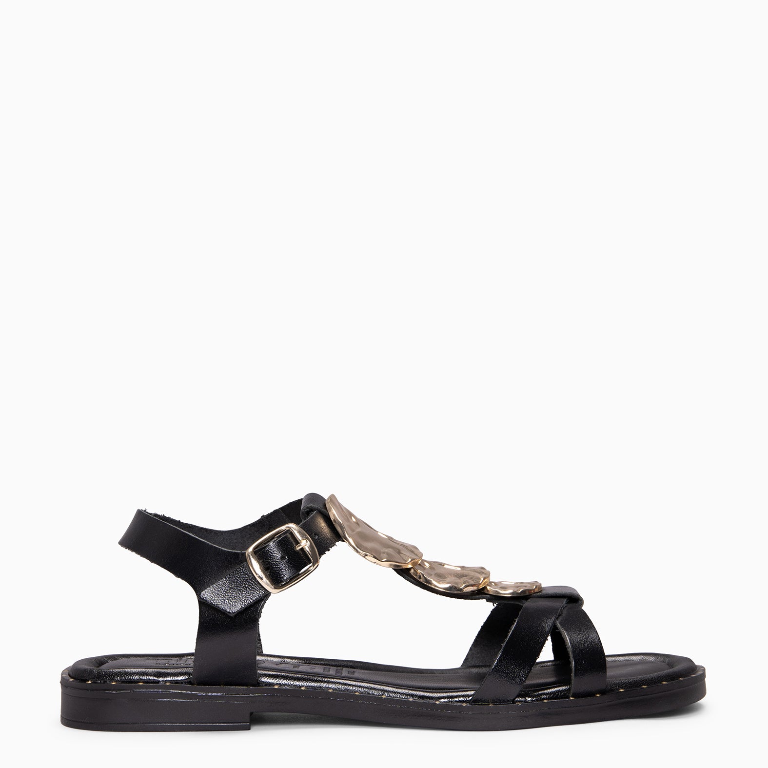 THALIA - Sandalias de piel planas NEGRO