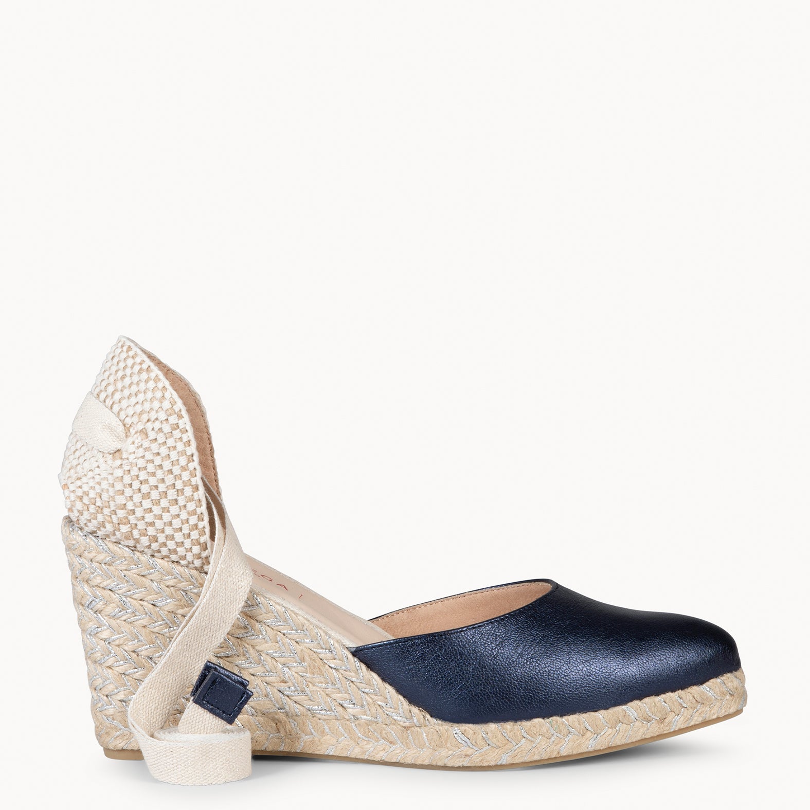 LEONOR - NIGHT High leather wegde with ribbons 