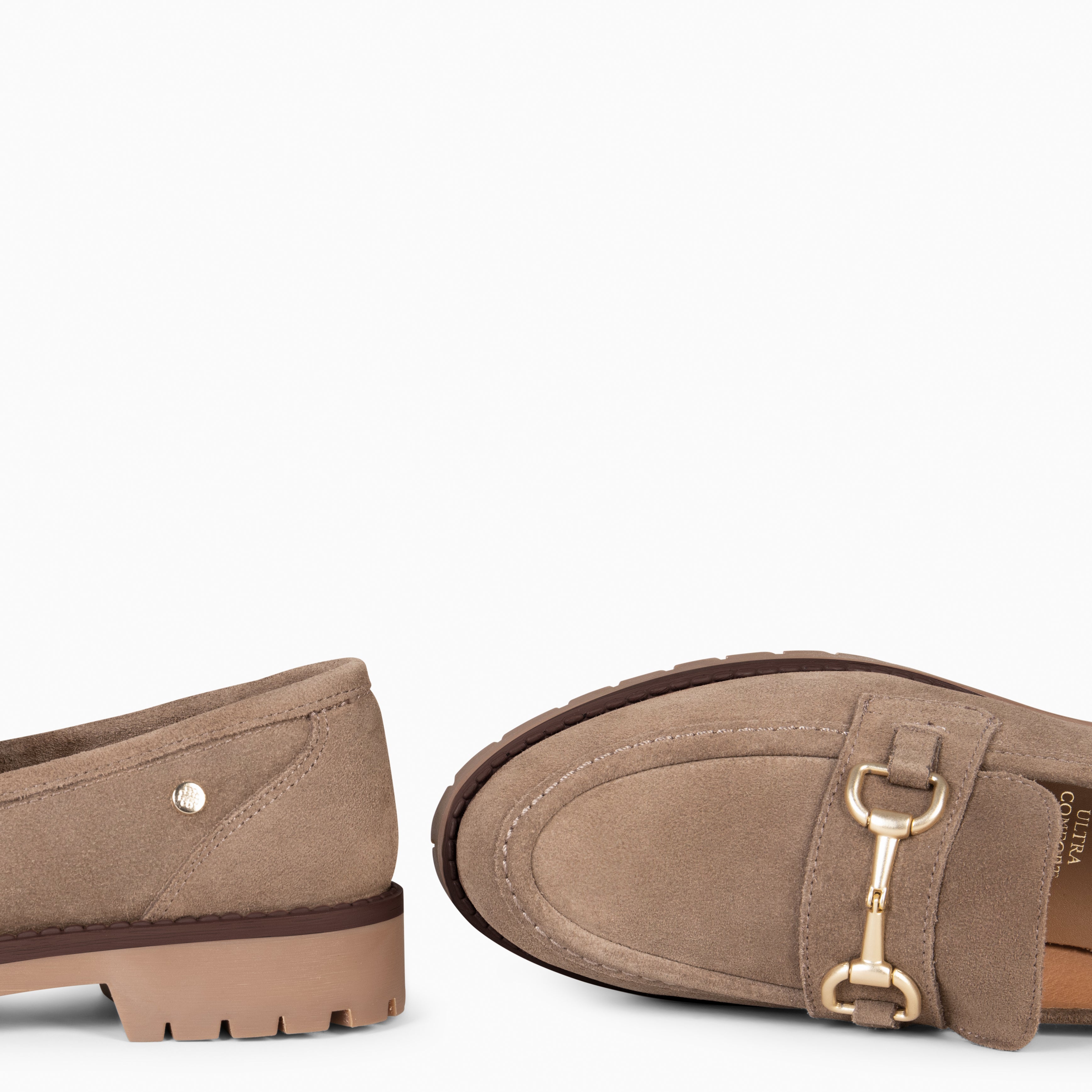 TREVILLA – TAUPE MOCCASIN WITH TRACK SOLE