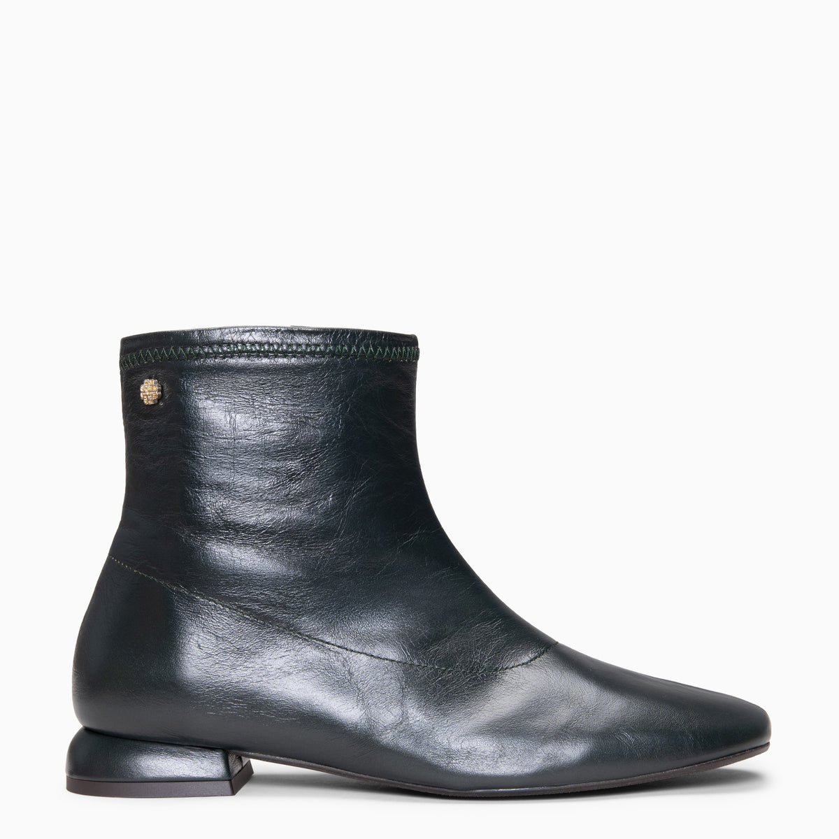 WENDY - Green leather ankle boots with a low heel