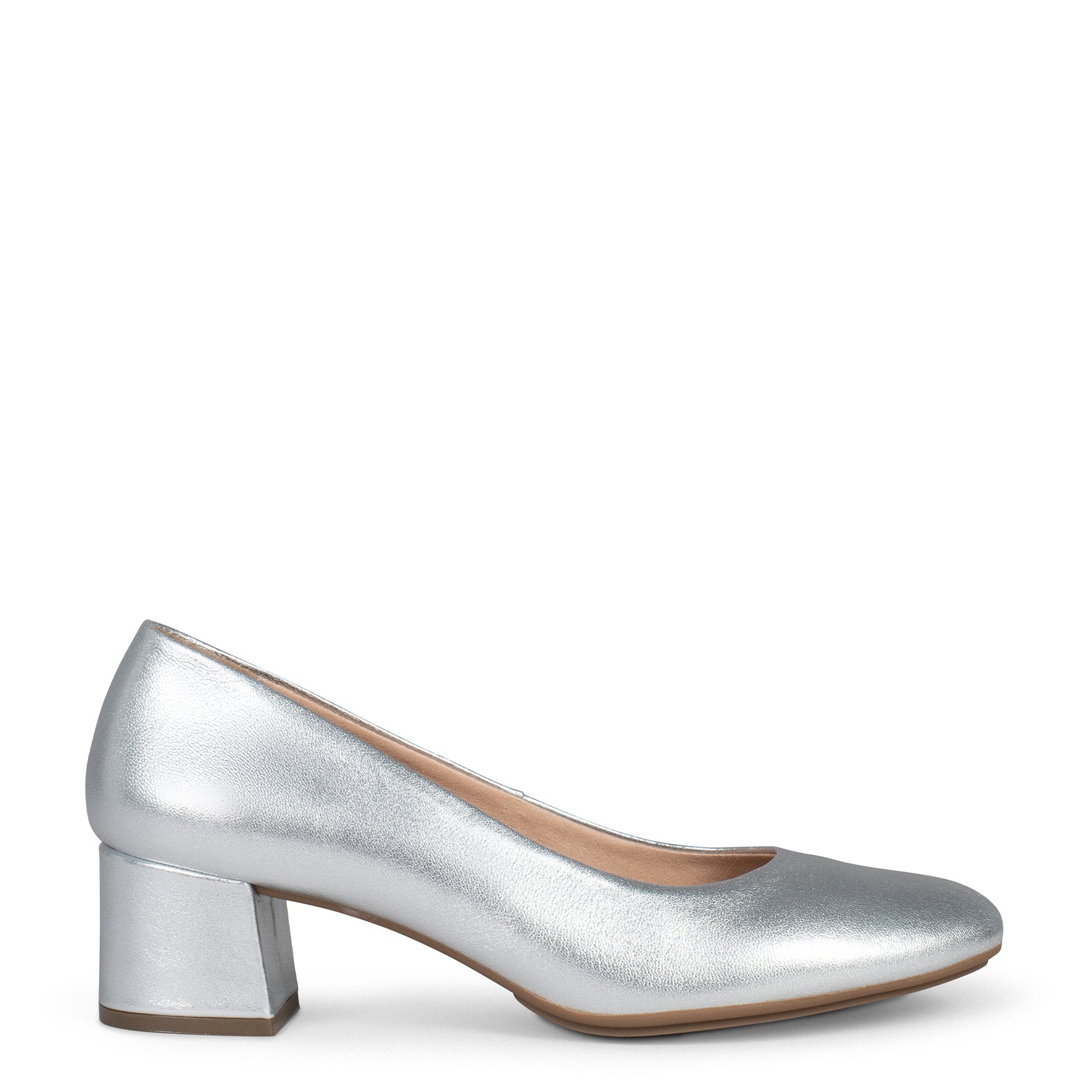 URBAN ROUND SPLASH – SILVER metallic nappa leather low heels