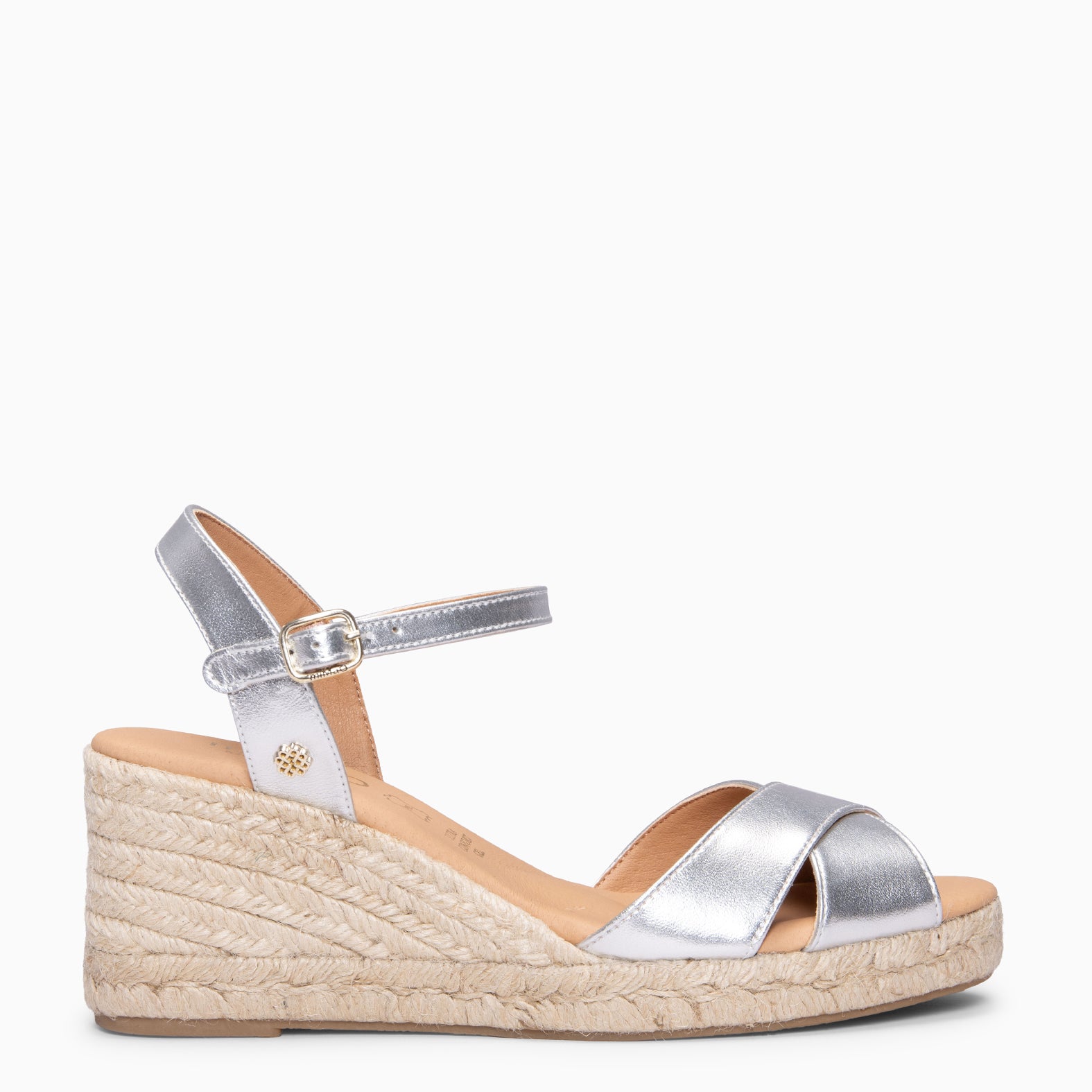 CALPE – Cuñas de Esparto artesanal con tiras y hebilla PLATA