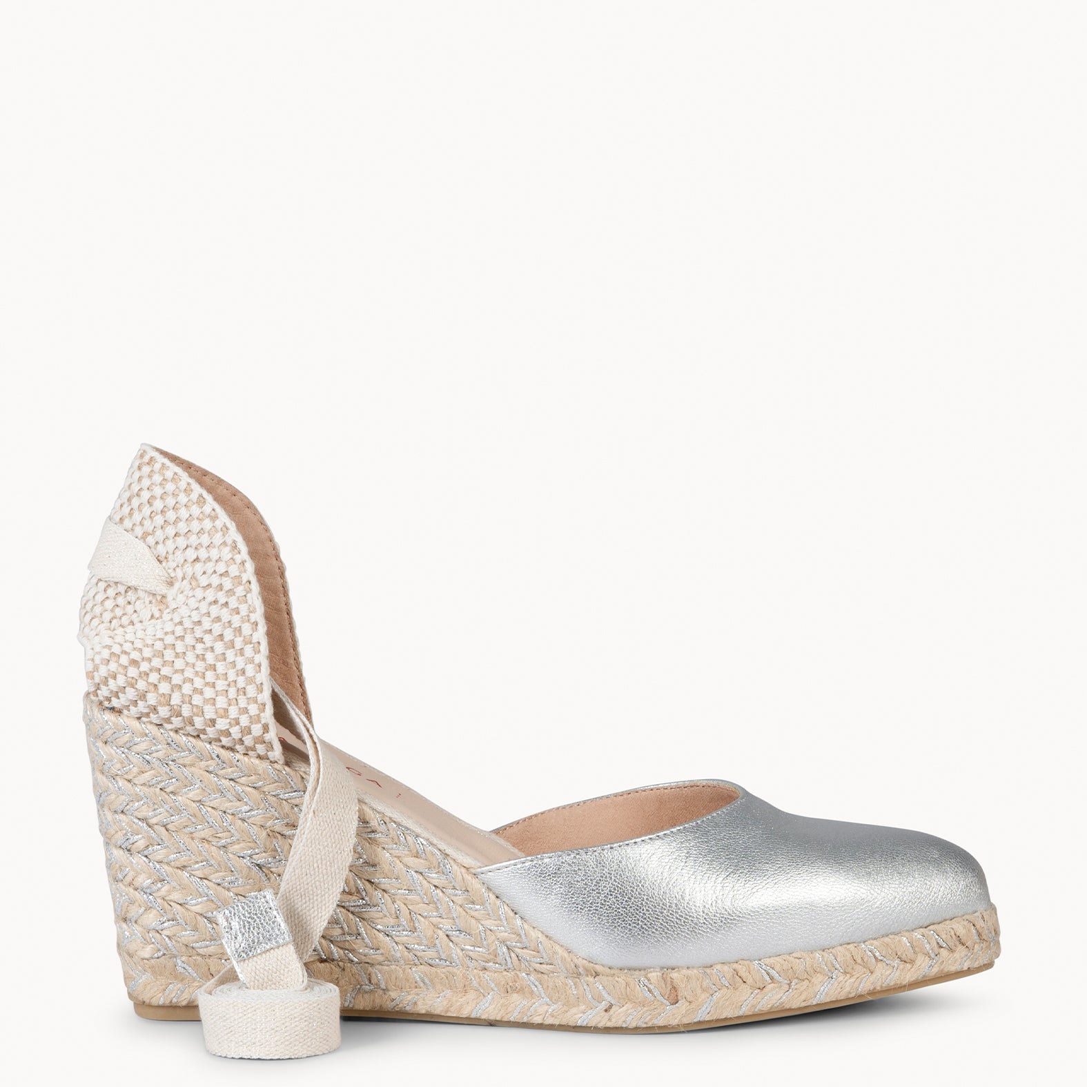 LEONOR - SILVER High leather wegde with ribbons 