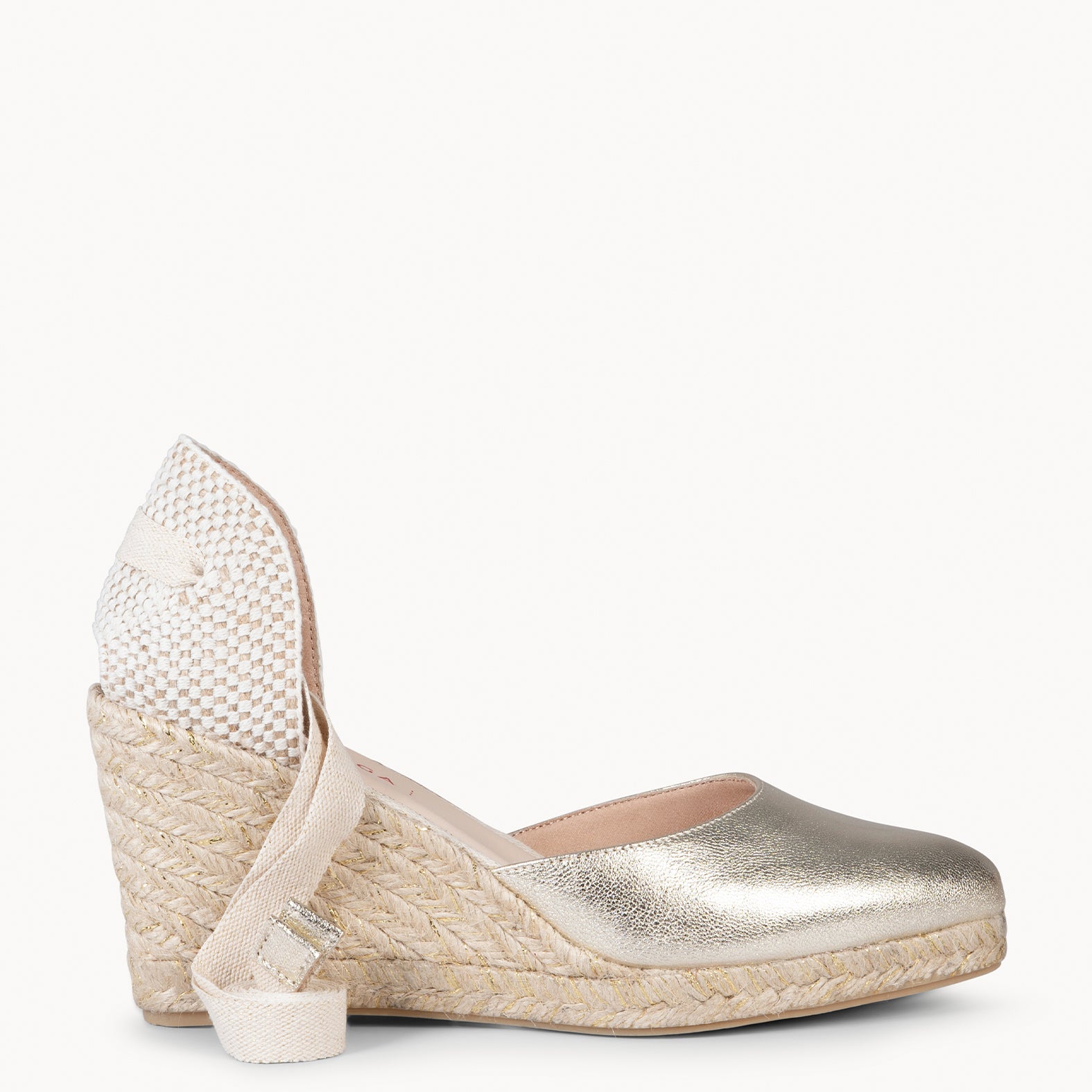 LEONOR - GOLDEN High leather wegde with ribbons 