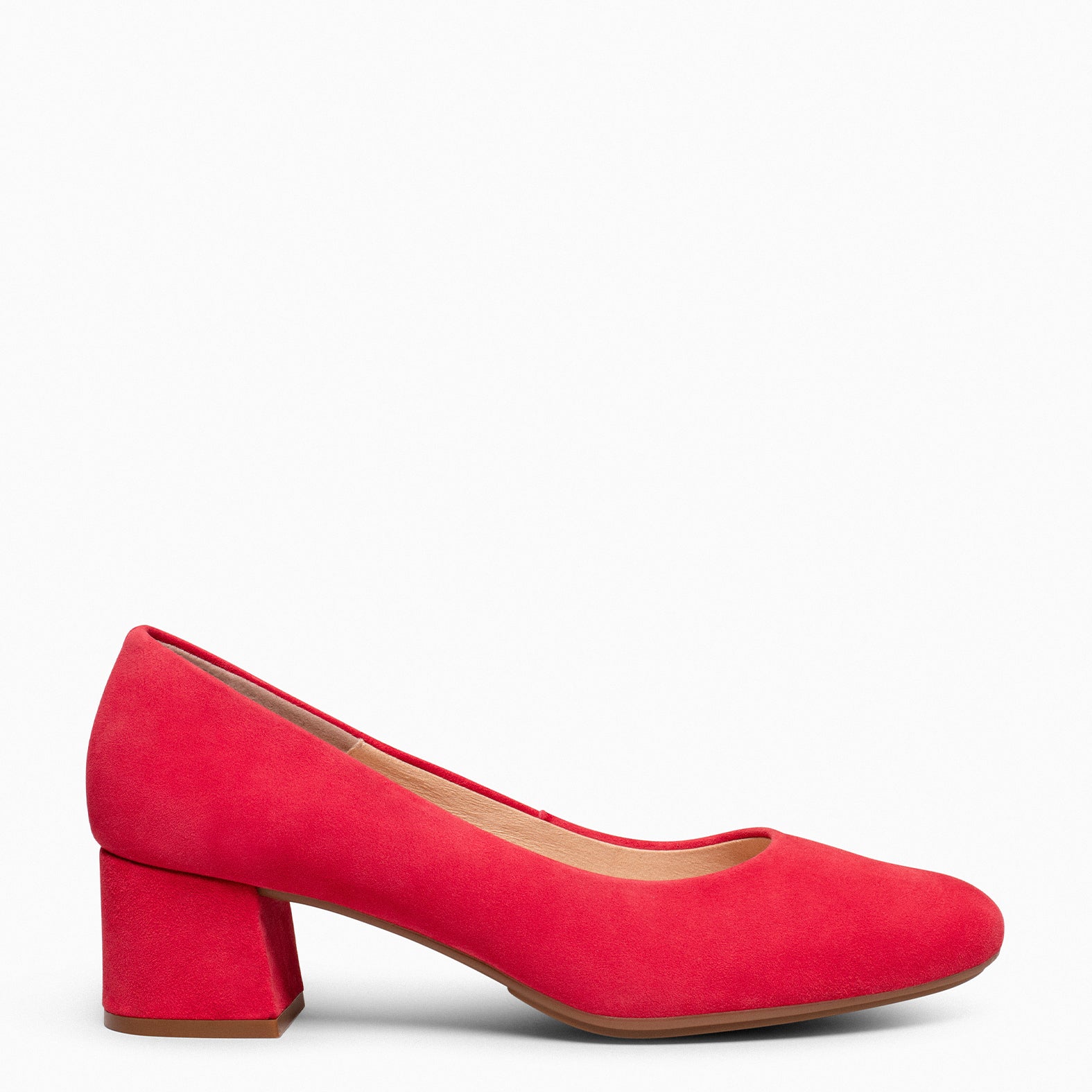 URBAN ROUND – RED suede leather low heels