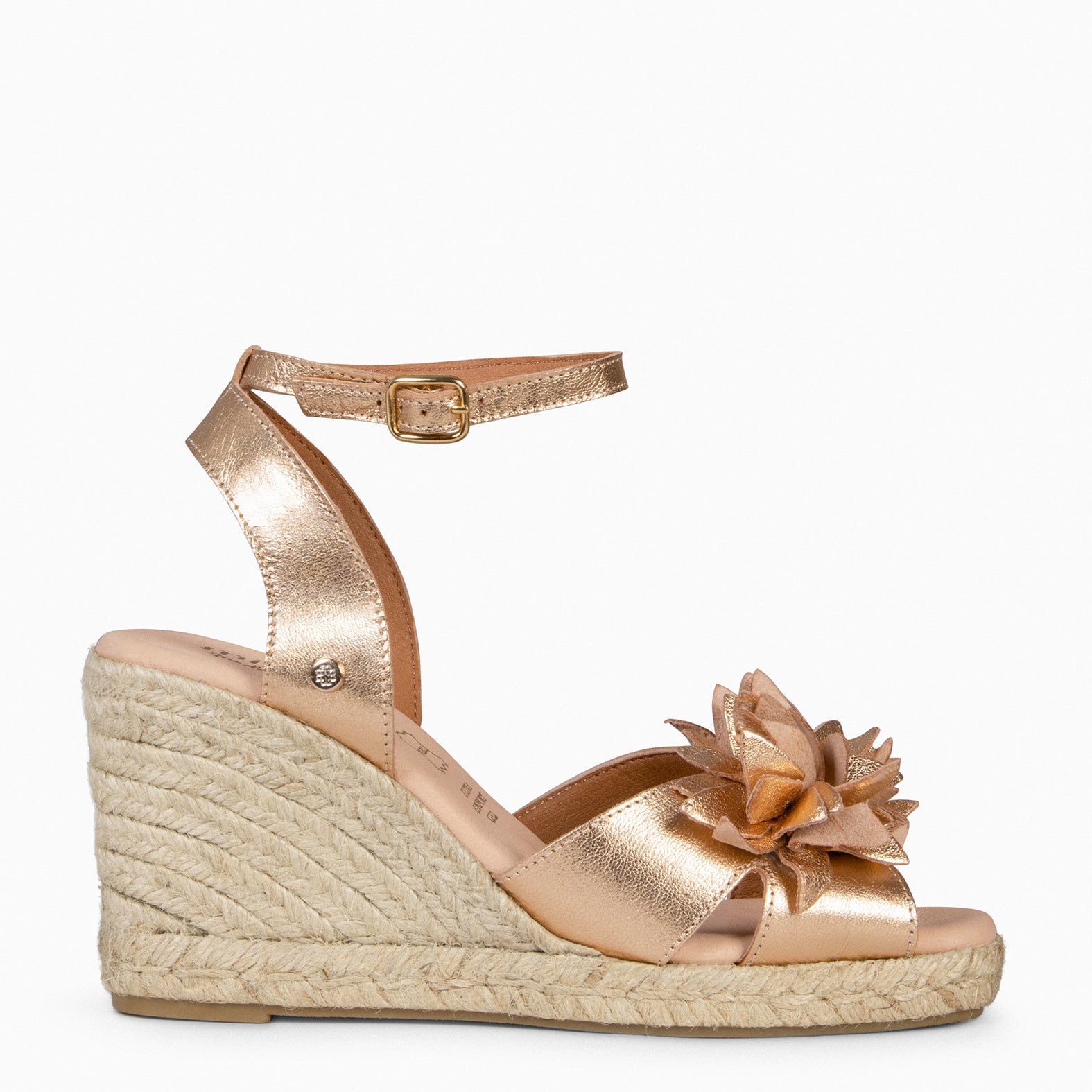 ZAHARA - Espadrilles à fleur en cuir OR ROSE