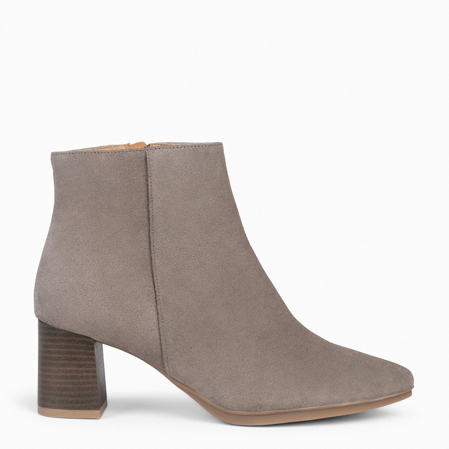 CITY - TAUPE suede leather wide heel ankle boots 