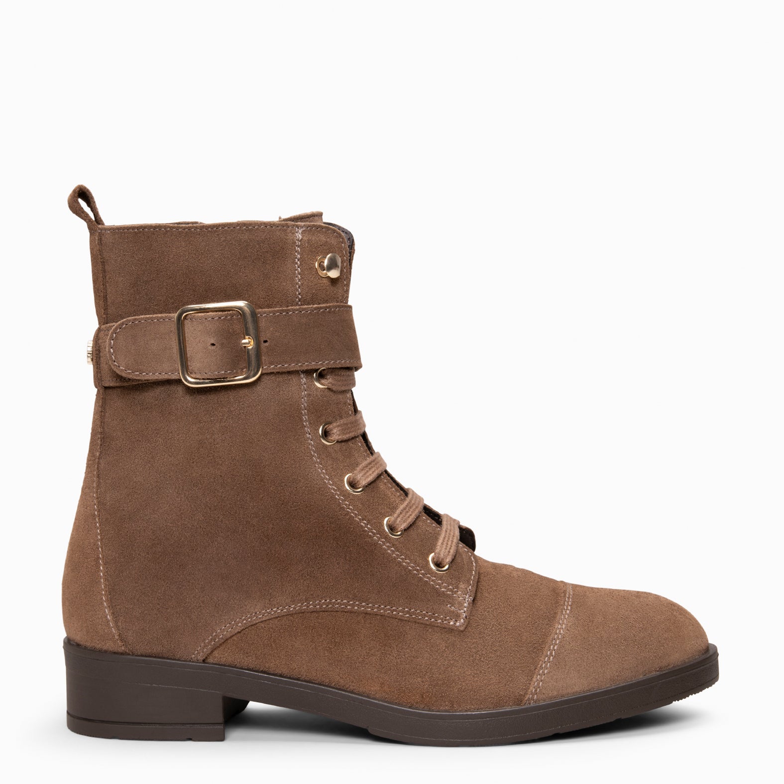 BELFAST – Botines con cordones de piel de serraje TAUPE