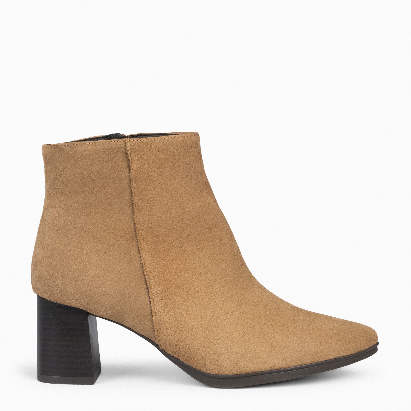 CITY - BROWN suede leather wide heel ankle boots 