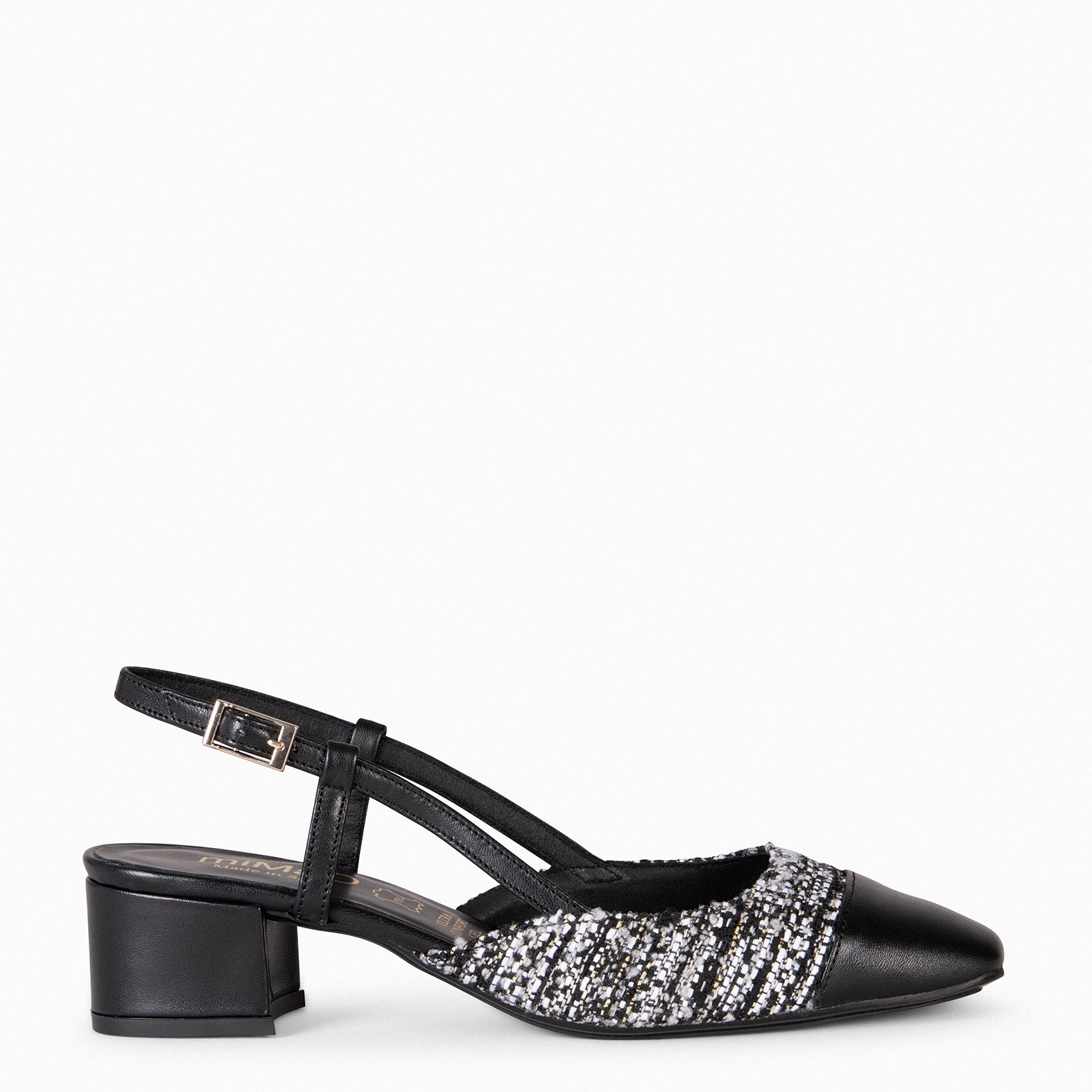 AUDREY - Manoletinas destalonadas Bicolor con tacón TWEED NEGRO