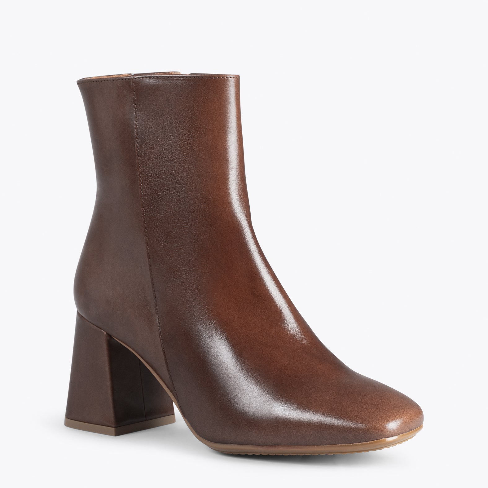 PARIS – BROWN square toe bootie with block heel