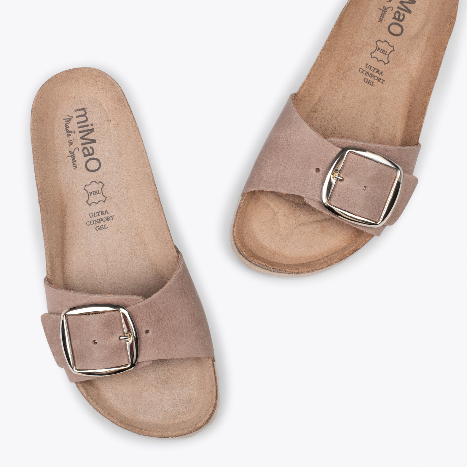 CLAVEL – TAUPE leather slides with buckle