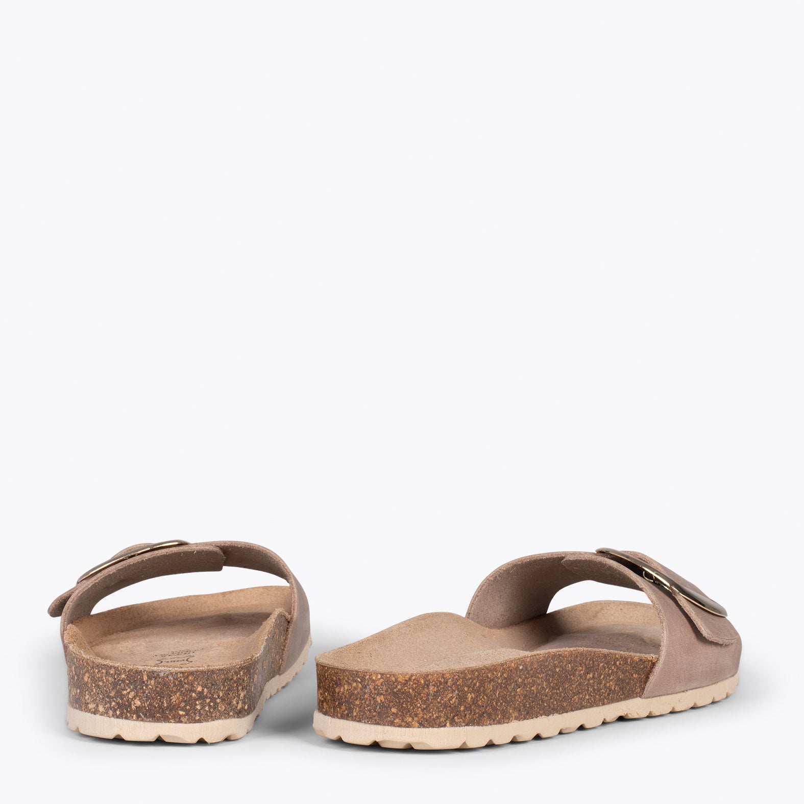 CLAVEL – TAUPE leather slides with buckle