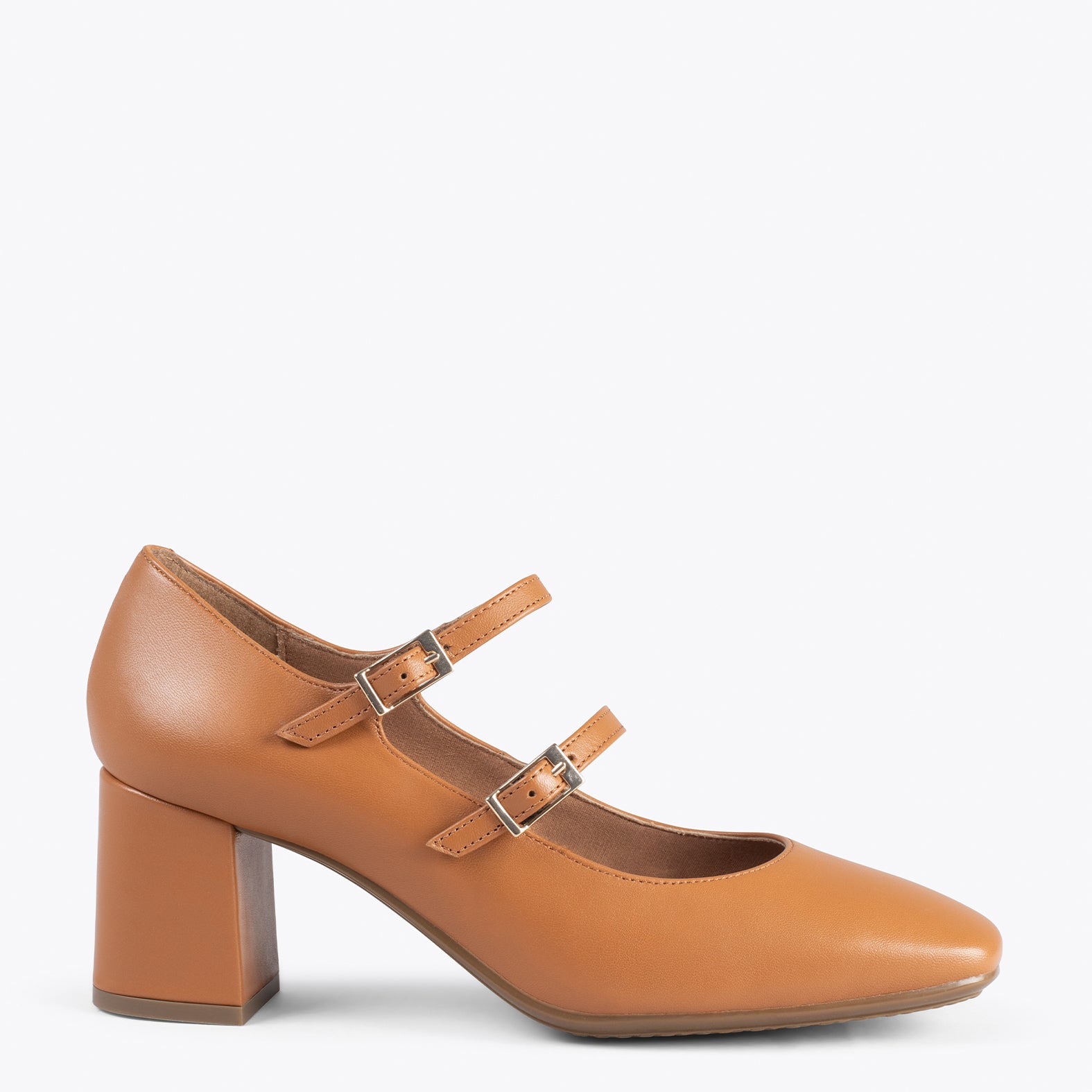 FEBRIS – CAMEL nappa leather heel with straps