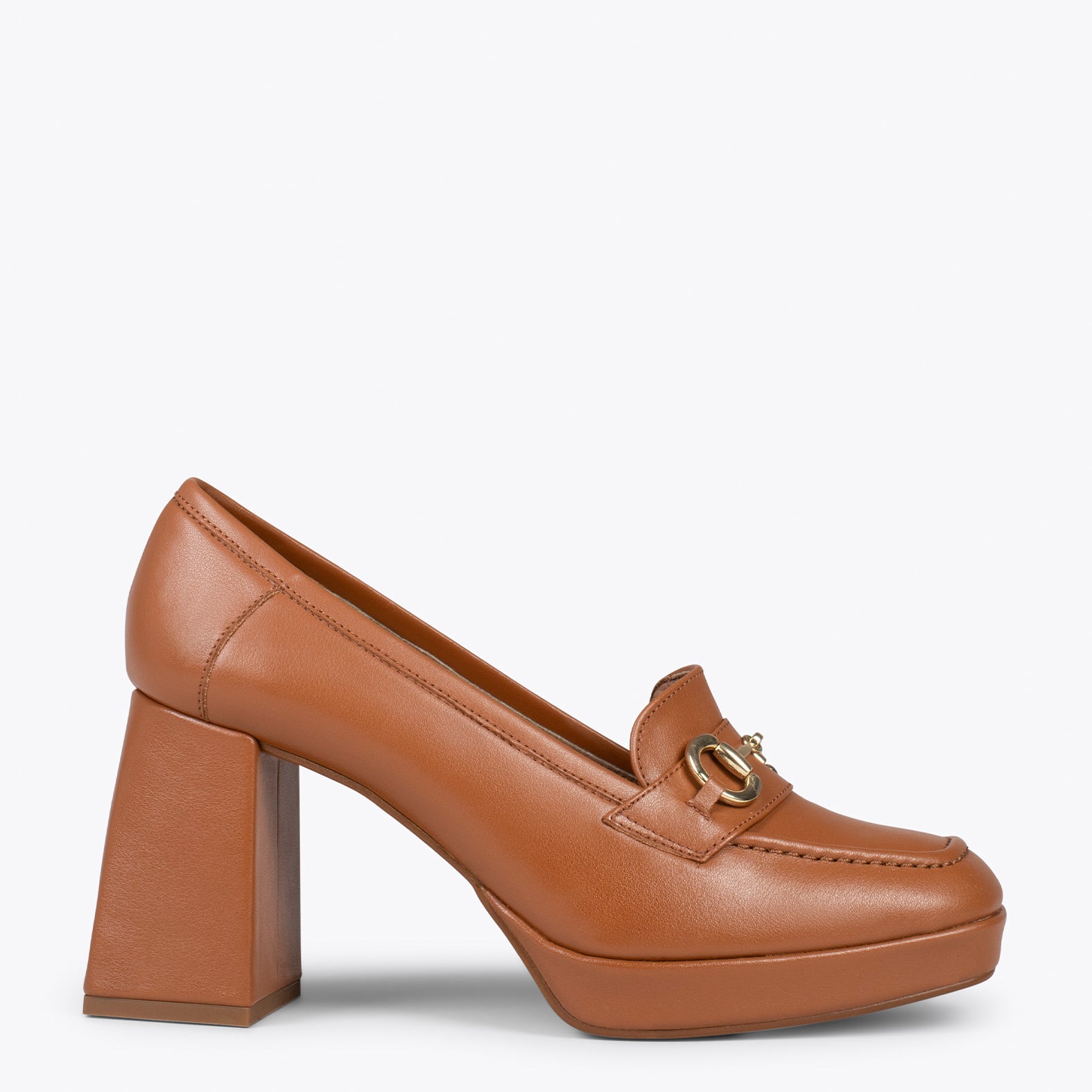 ANNETTE – CAMEL moccasins with block heel and platform