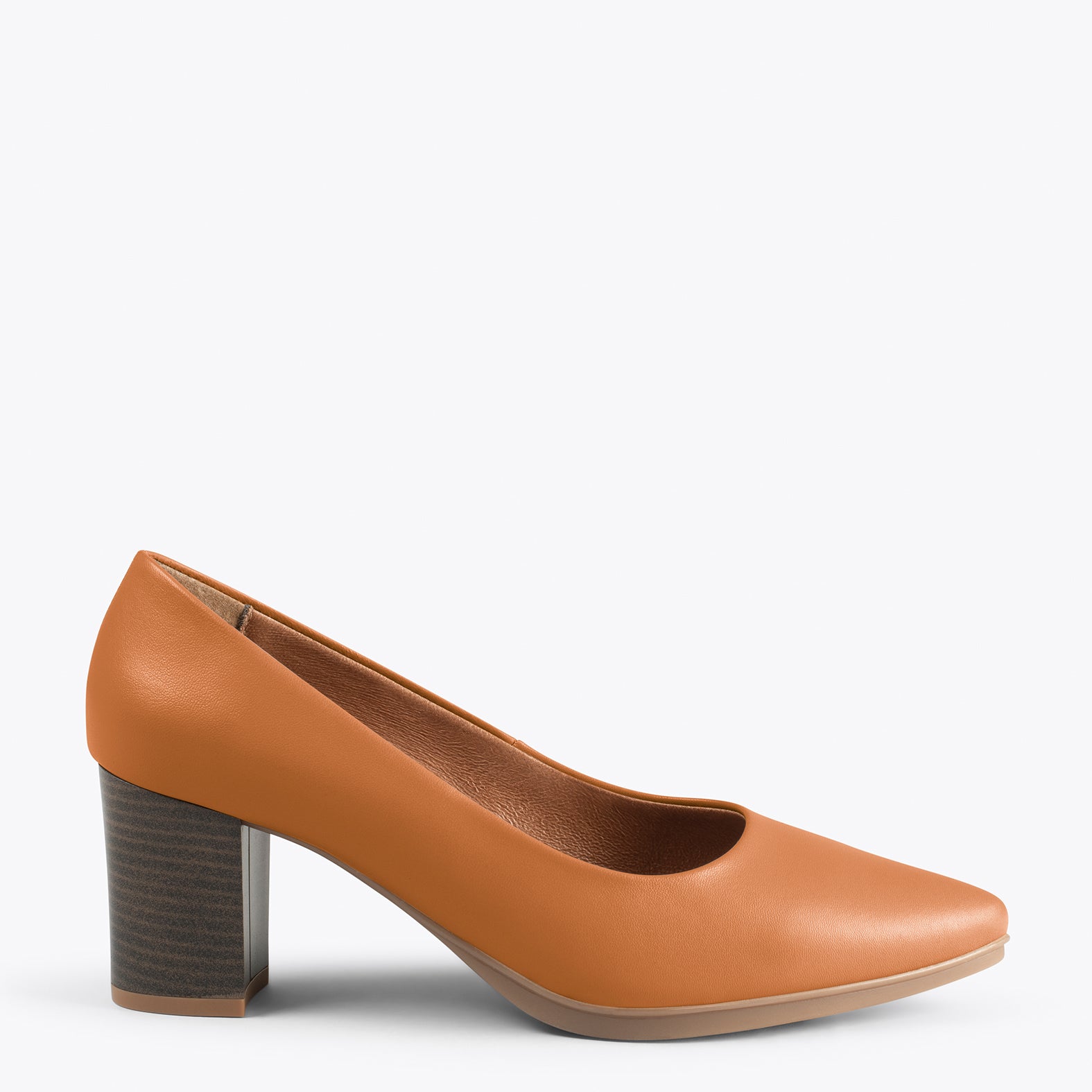 URBAN S SALON – Zapatos de tacón medio de napa CAMEL
