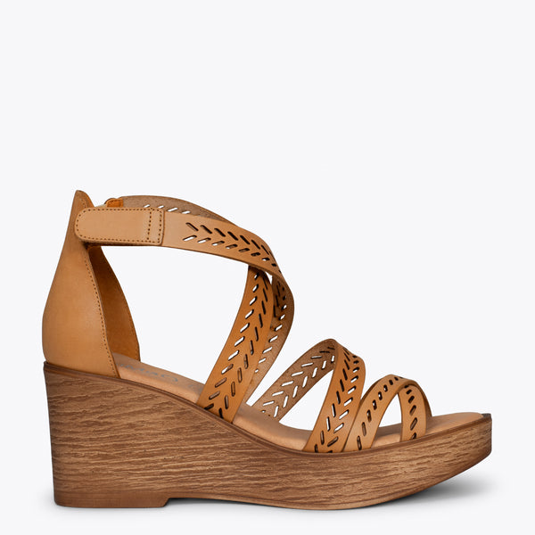 Camel color wedge on sale sandals