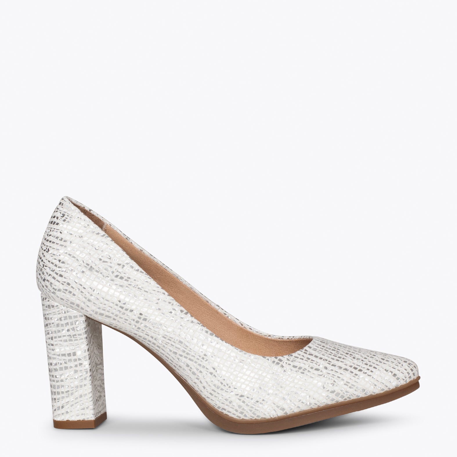 URBAN SPLASH – WHITE SILVER metallic leather high heel