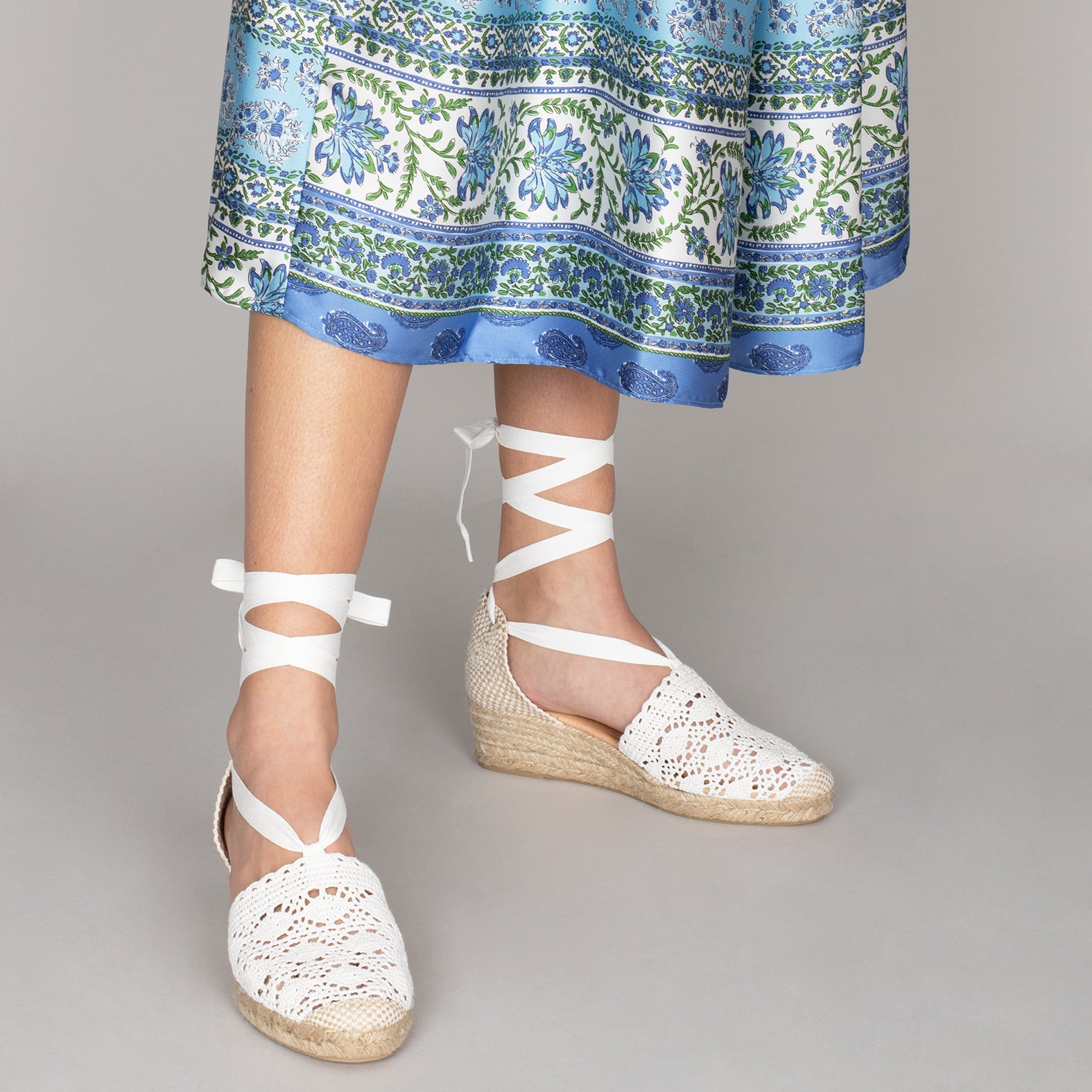 DEIÀ – WHITE crocheted espadrilles with laces
