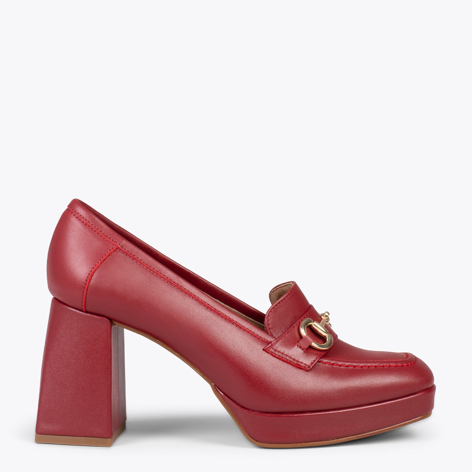 ANNETTE – BURGUNDY moccasins with block heel and platform