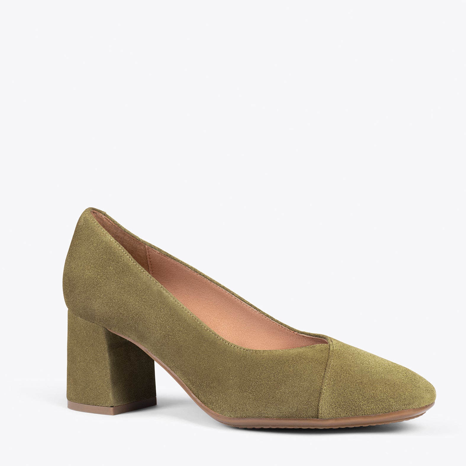 EMMA – KHAKI high heels with square toe