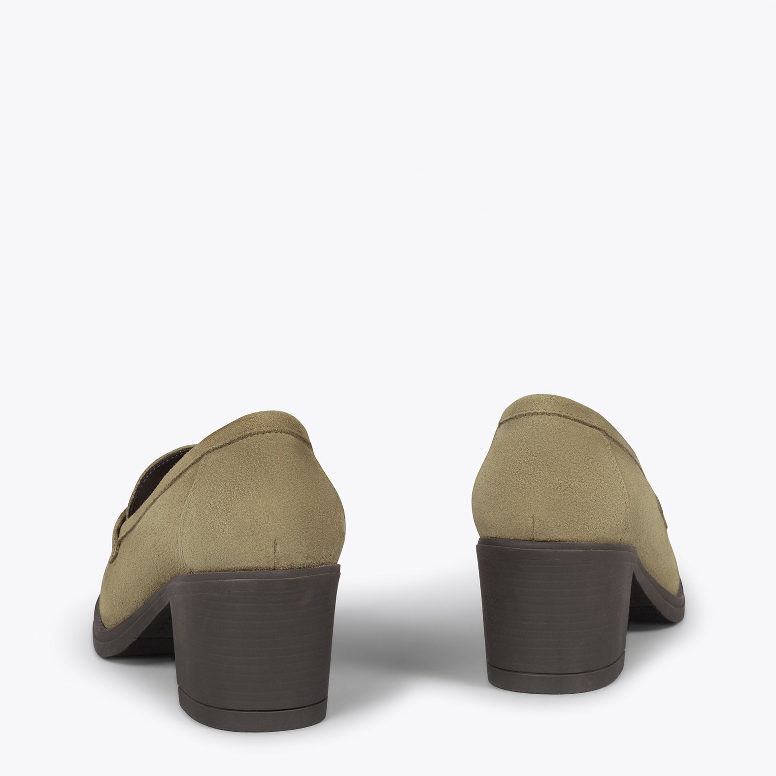MOKKA – KHAKI suede leather mid heel moccasin