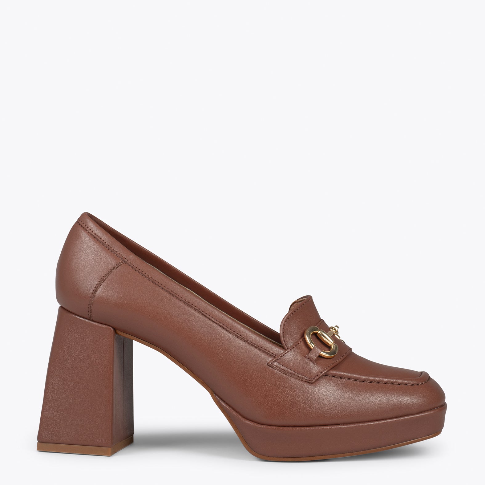 ANNETTE – BROWN moccasins with block heel and platform