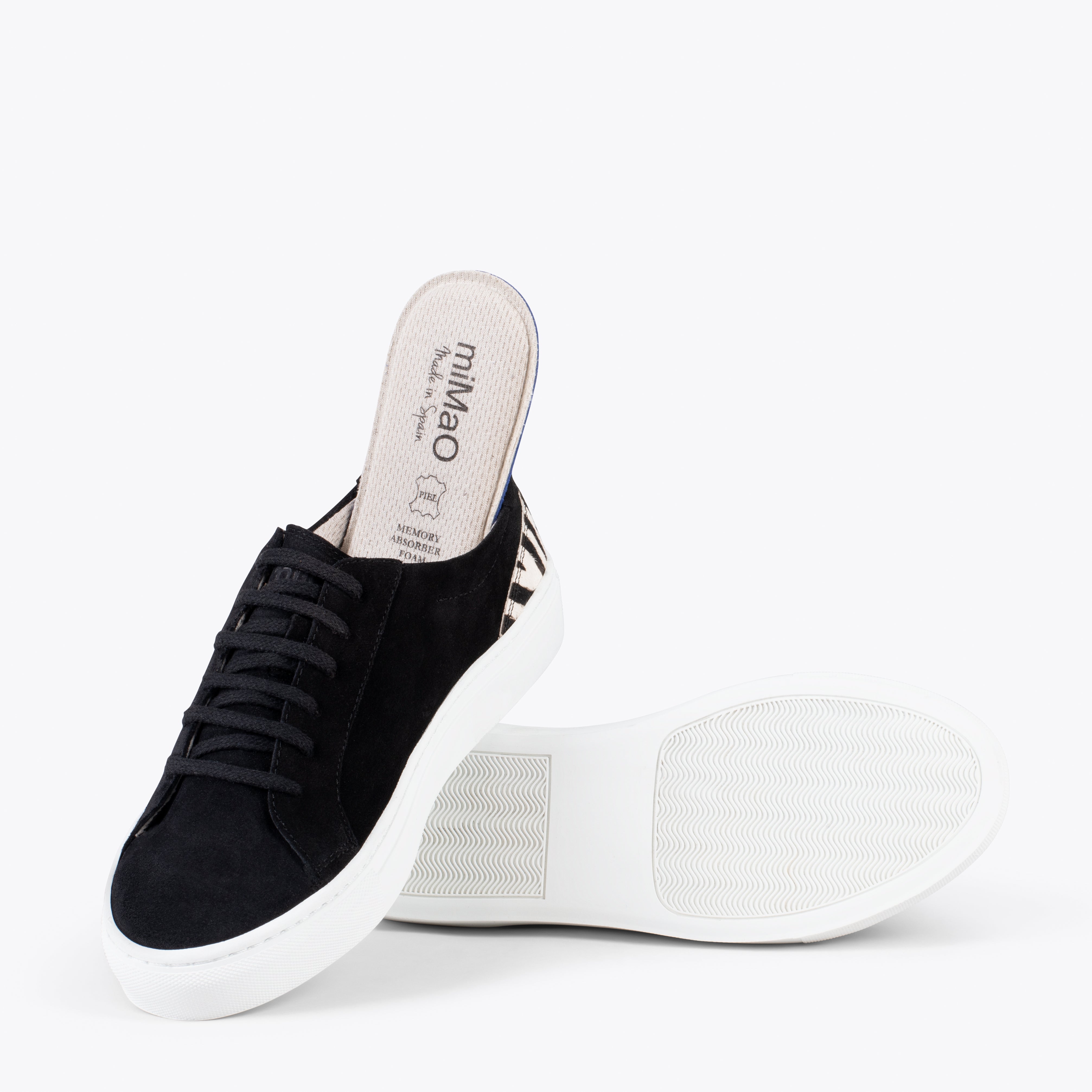 ENJOY – Sneakers de piel de serraje NEGRO/CEBRA