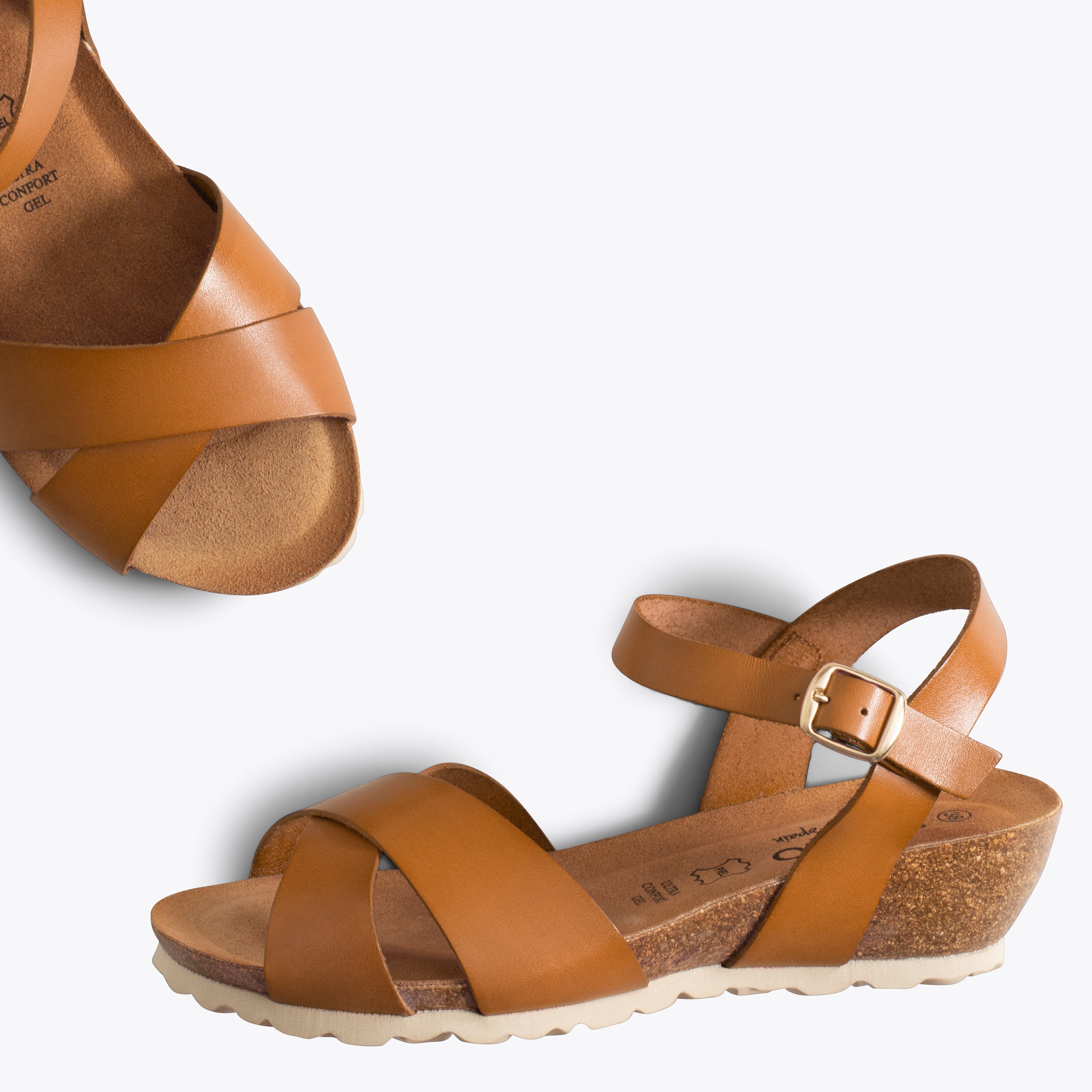 LOTO – CAMEL wedge sandals with BIO sole