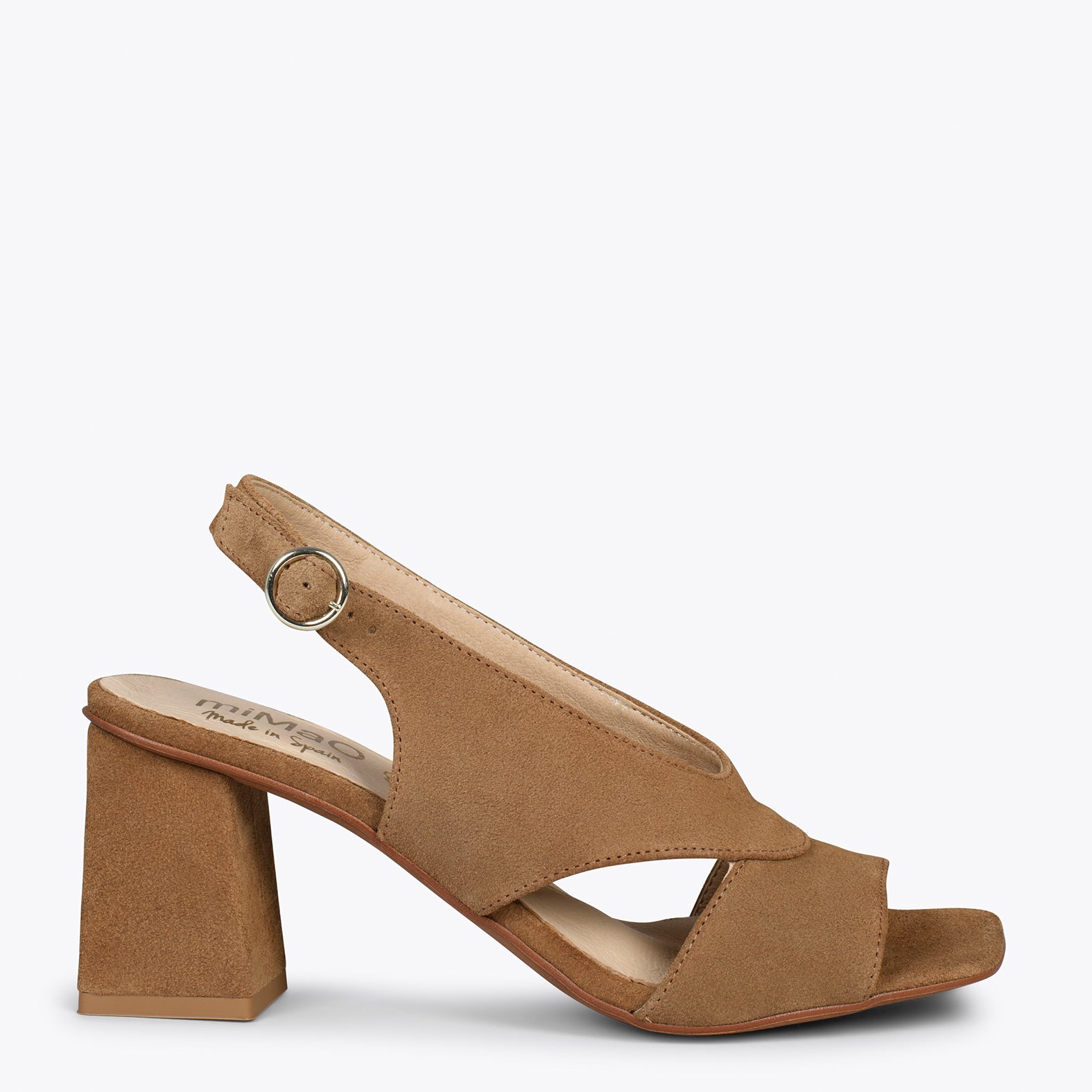 BLOCK – CAMEL sling-back sandals with block heel