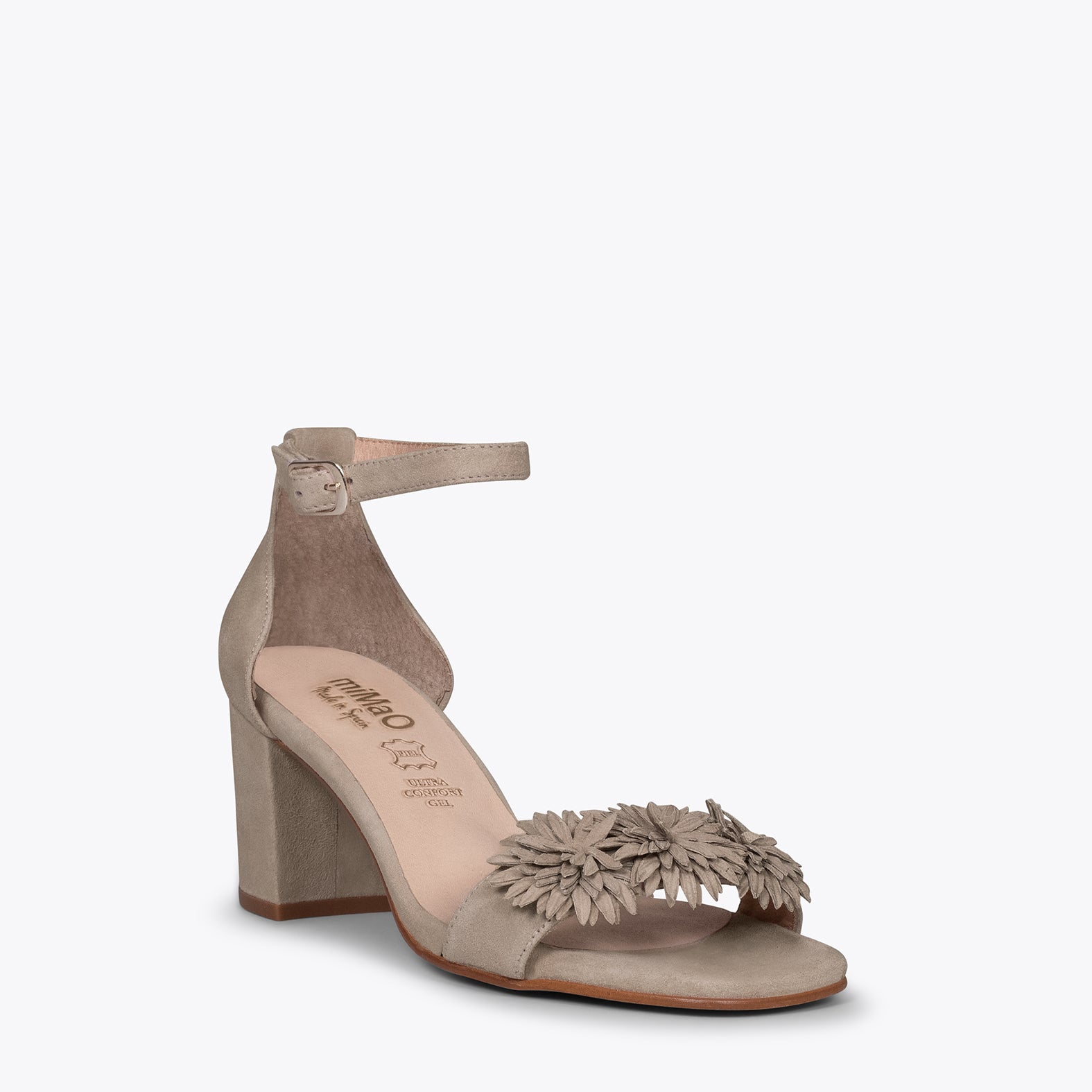 ZINNIA – TAUPE sandals with pompom details
