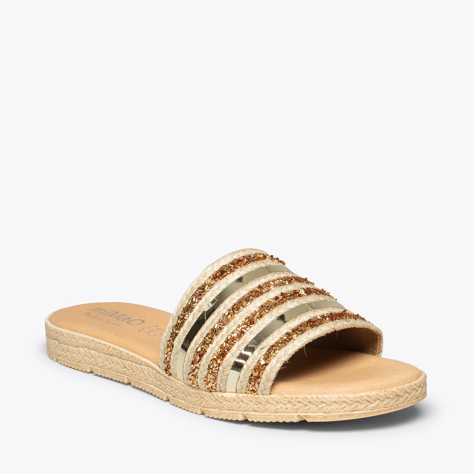 MOON – GOLD flat sandal with metallic details