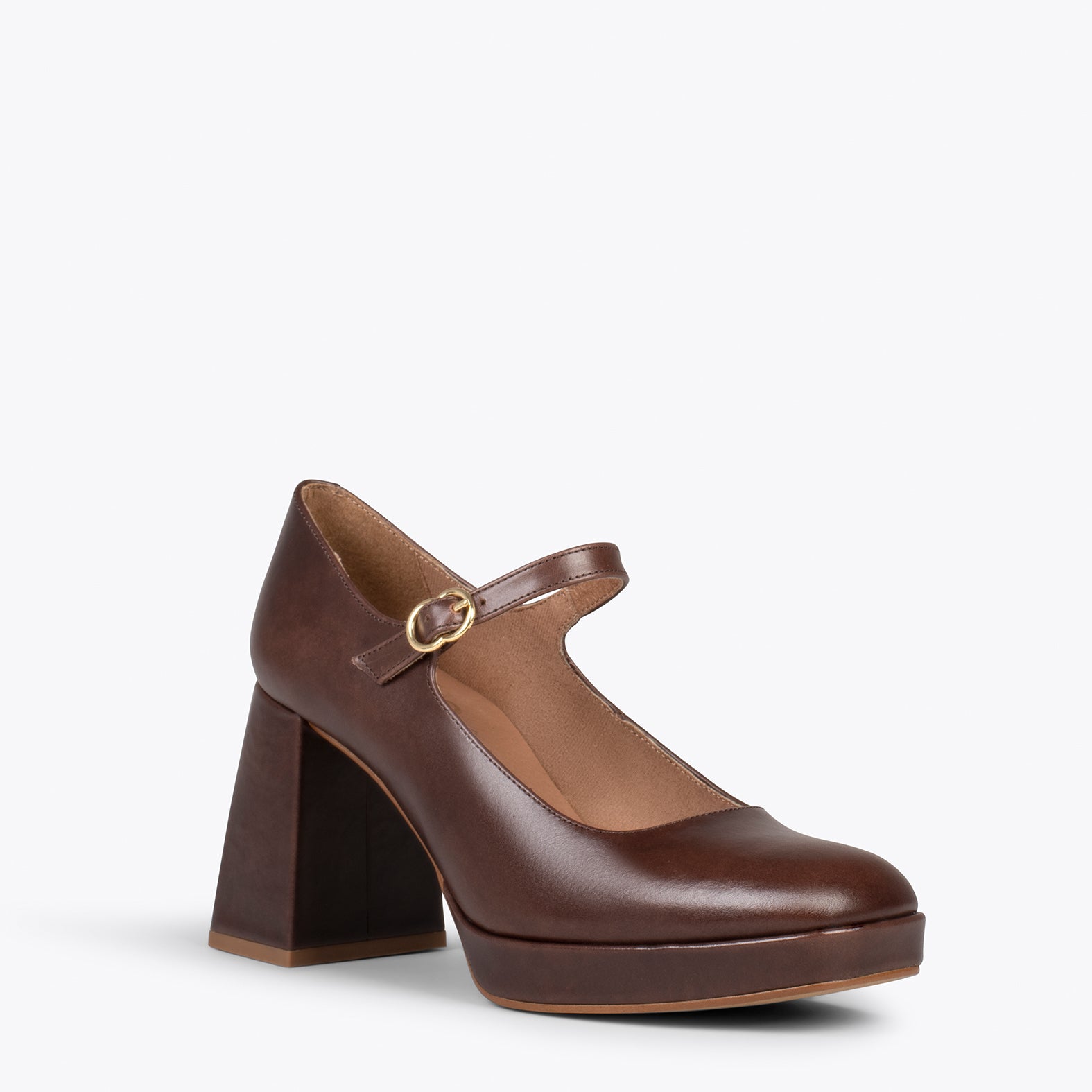 BRIGITTE – BROWN high heeled mary-jane shoe with platform