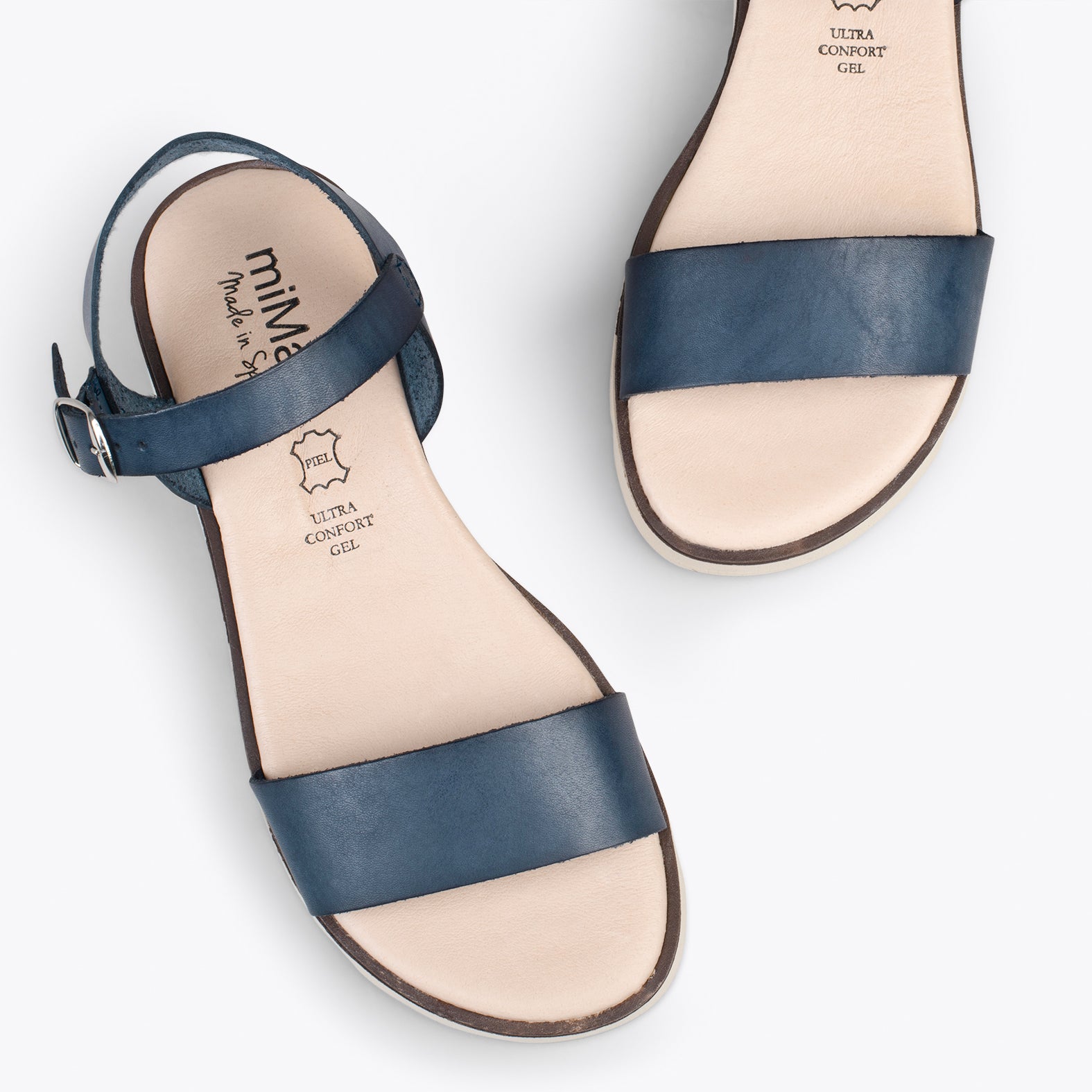 RIVER – NAVY leather flat sandals with wedge