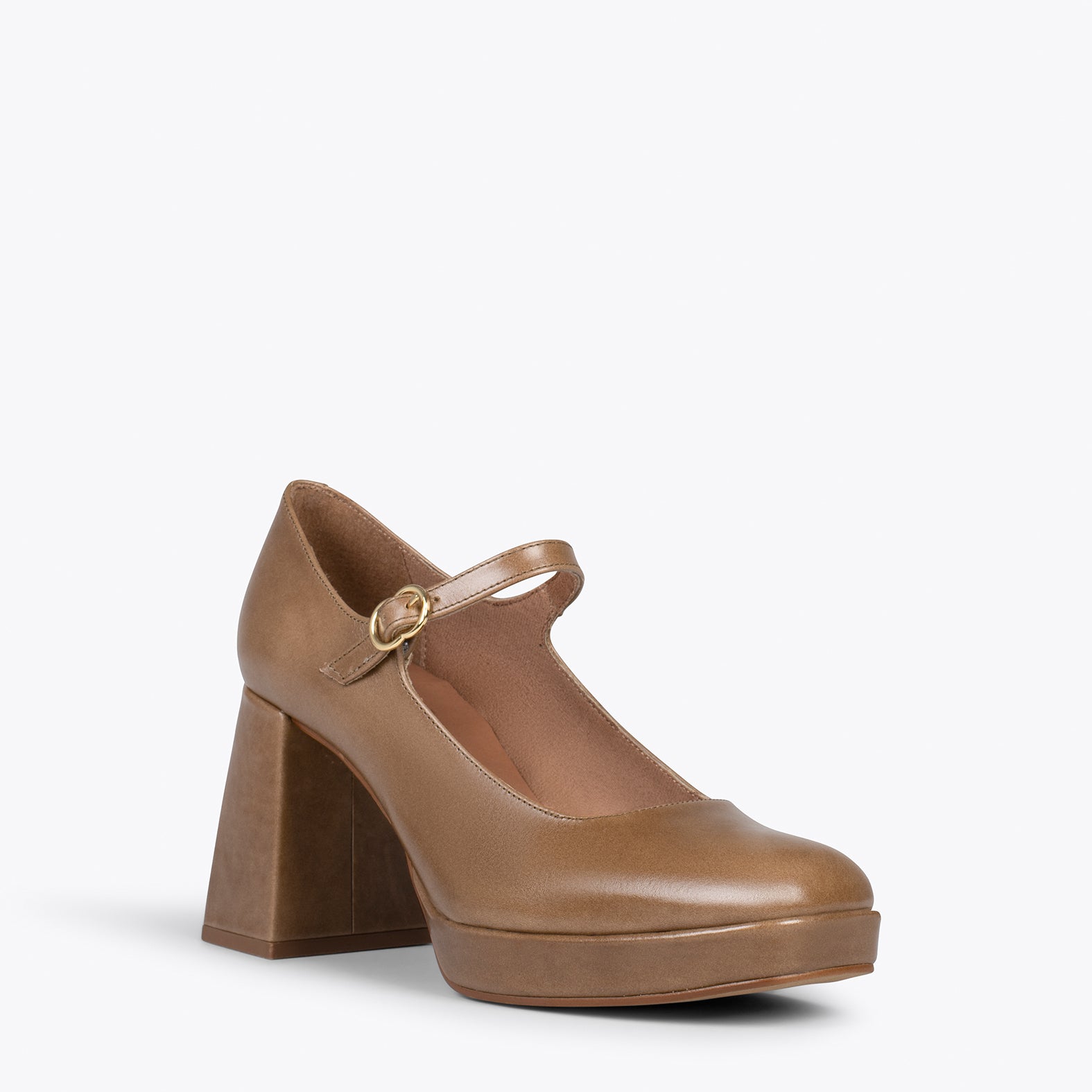 BRIGITTE – TAUPE high heeled mary-jane shoe with platform