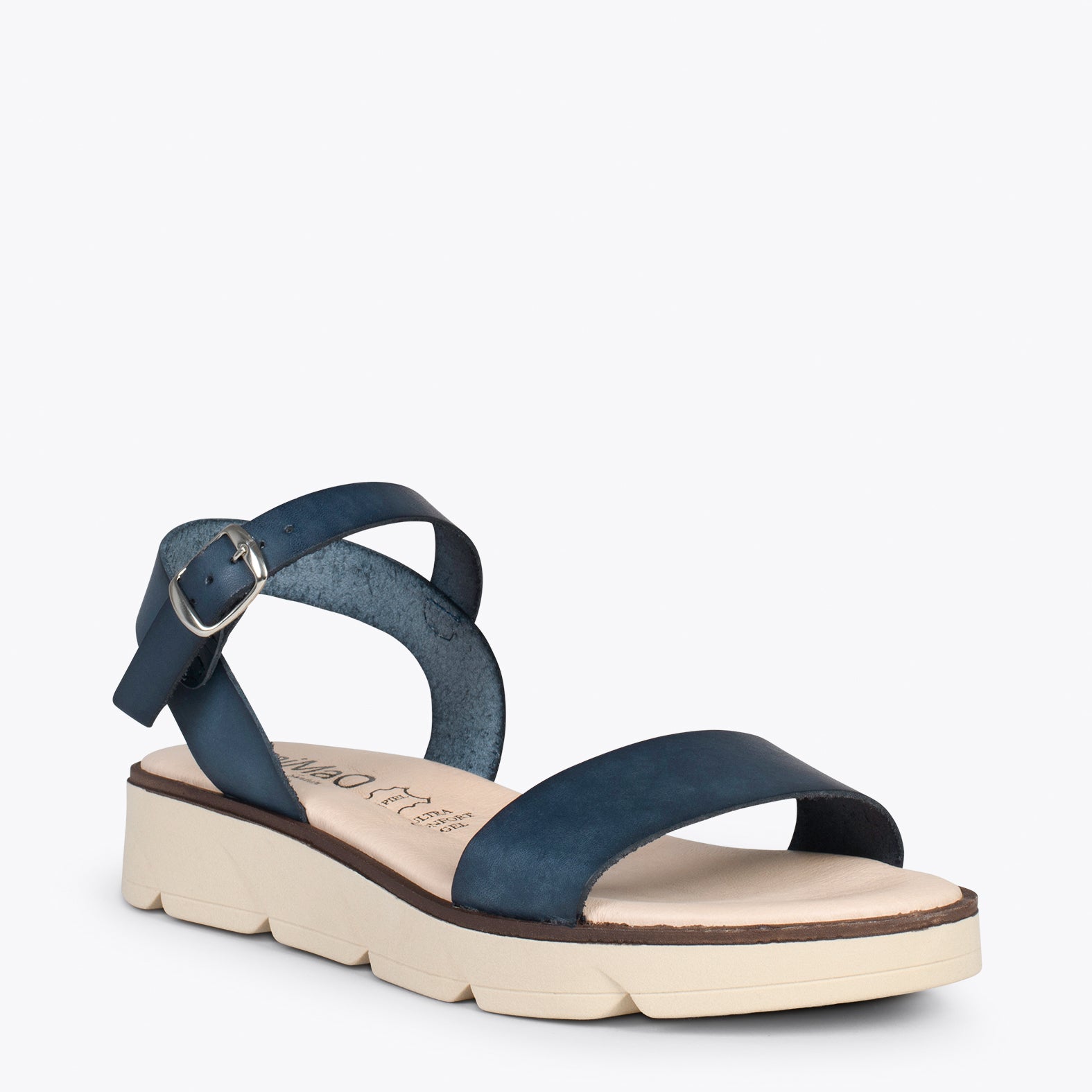 RIVER – NAVY leather flat sandals with wedge