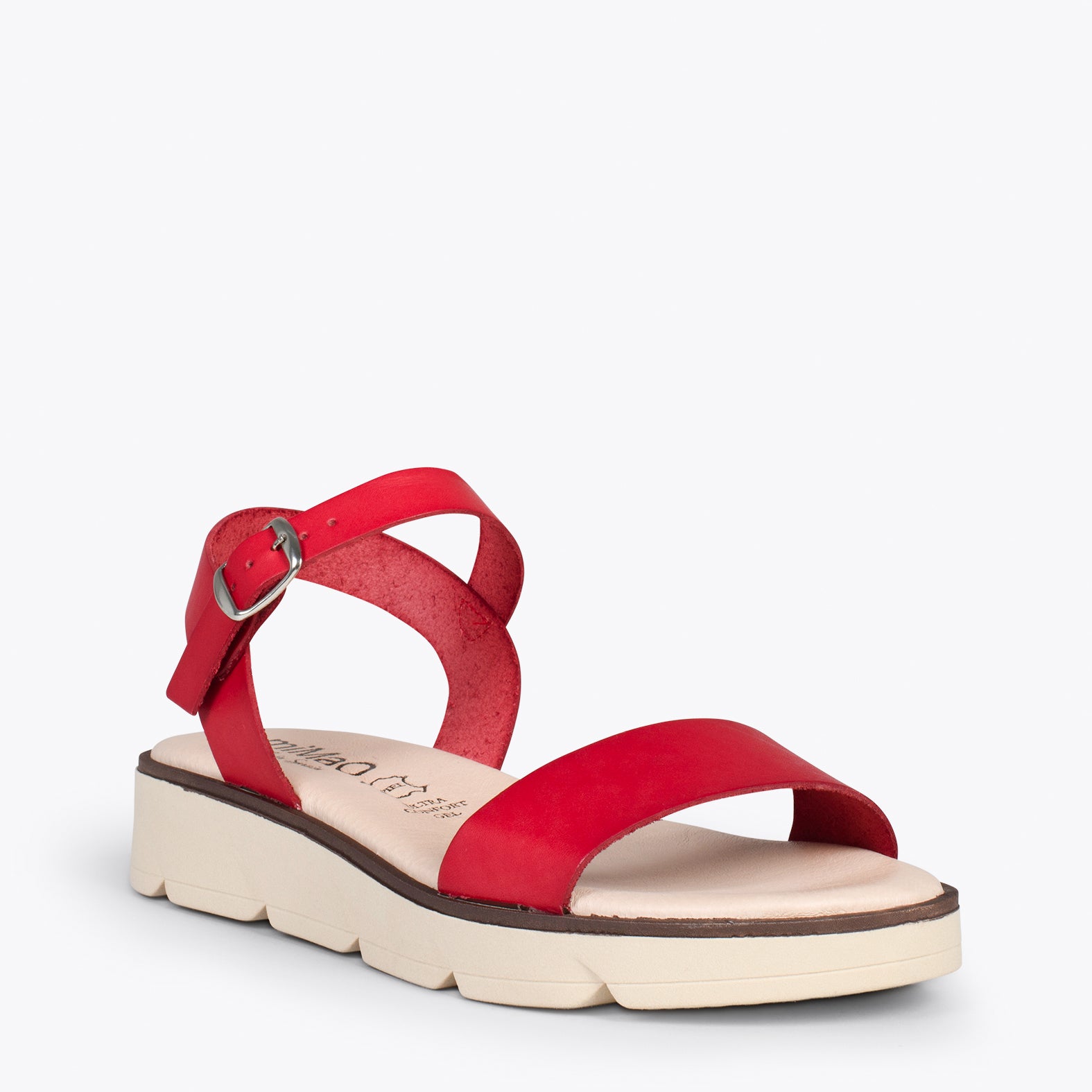 RIVER – RED leather flat sandals with wedge