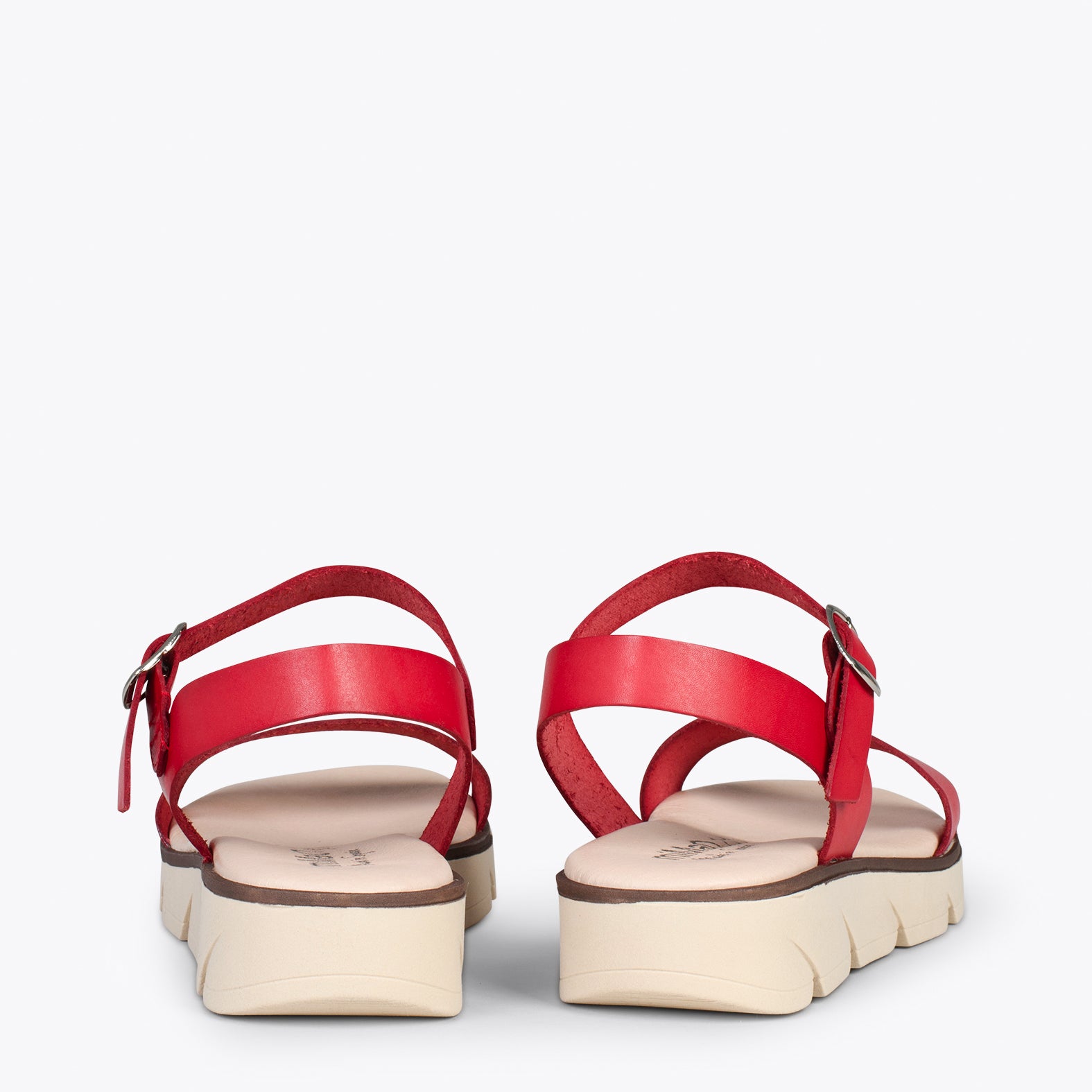 RIVER – RED leather flat sandals with wedge