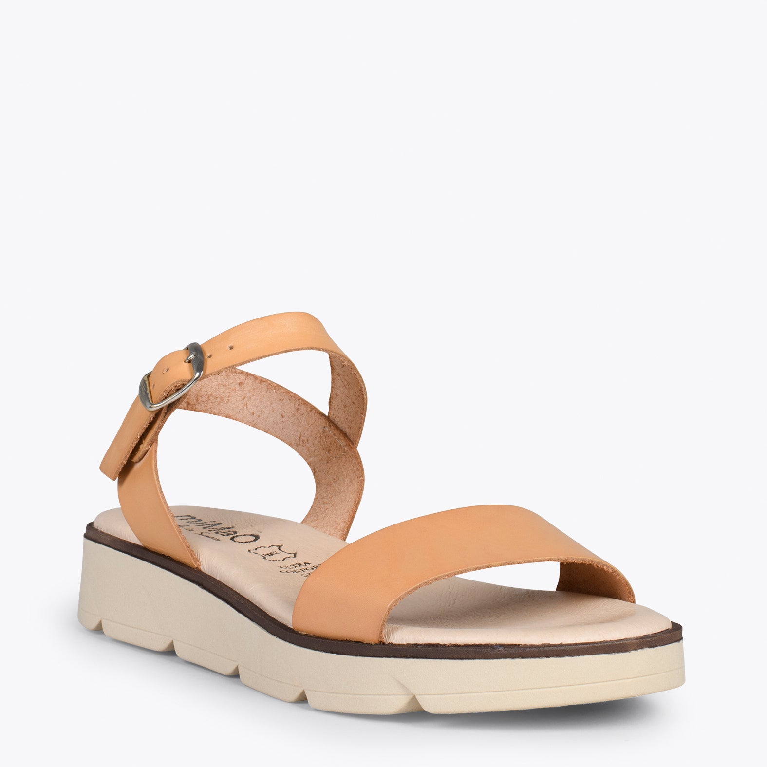 RIVER – BEIGE leather flat sandals with wedge