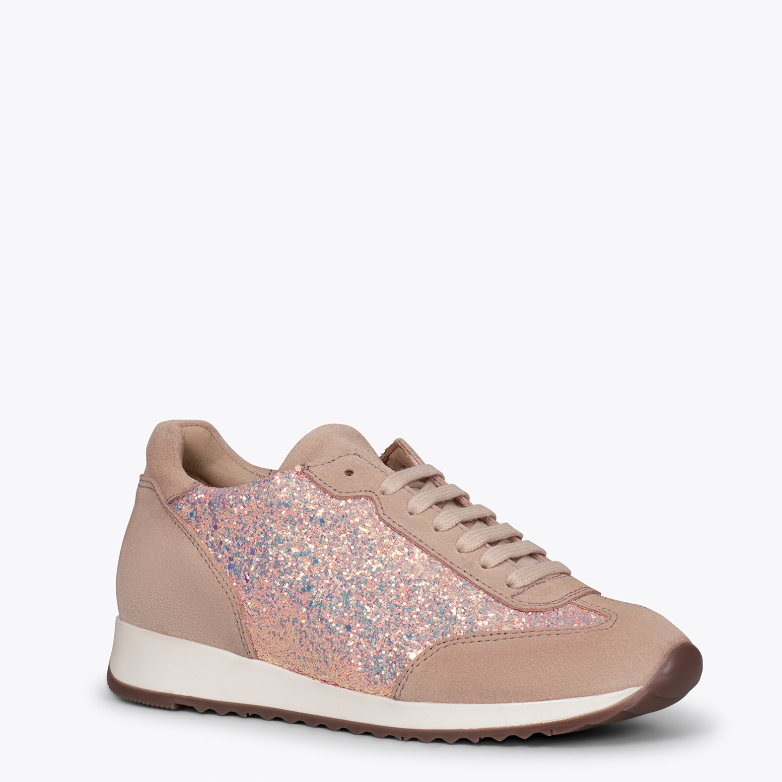 GLITTER – NUDE leather sneakers