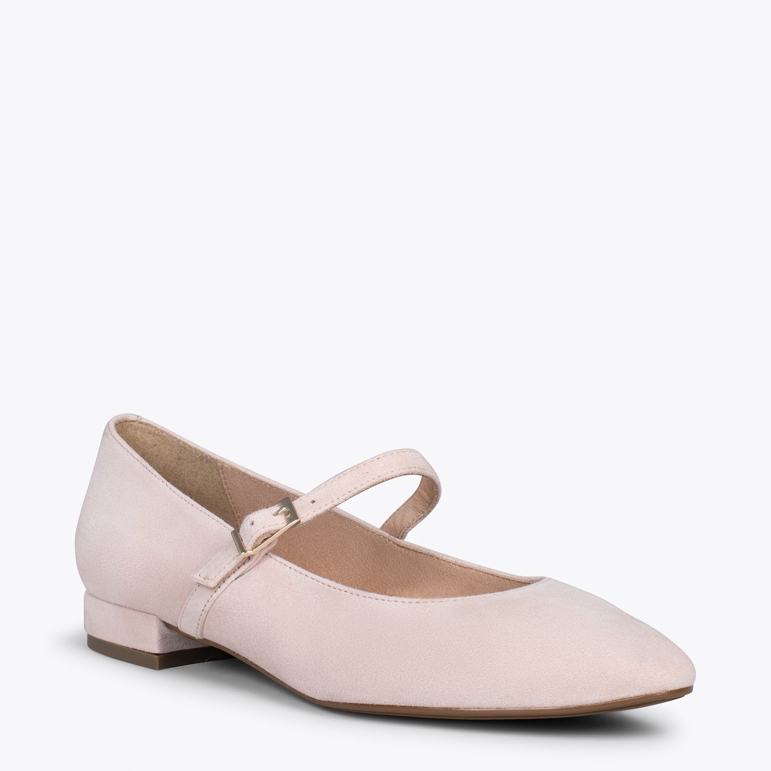 MARY-JANE – PALE PINK buckled leather flats
