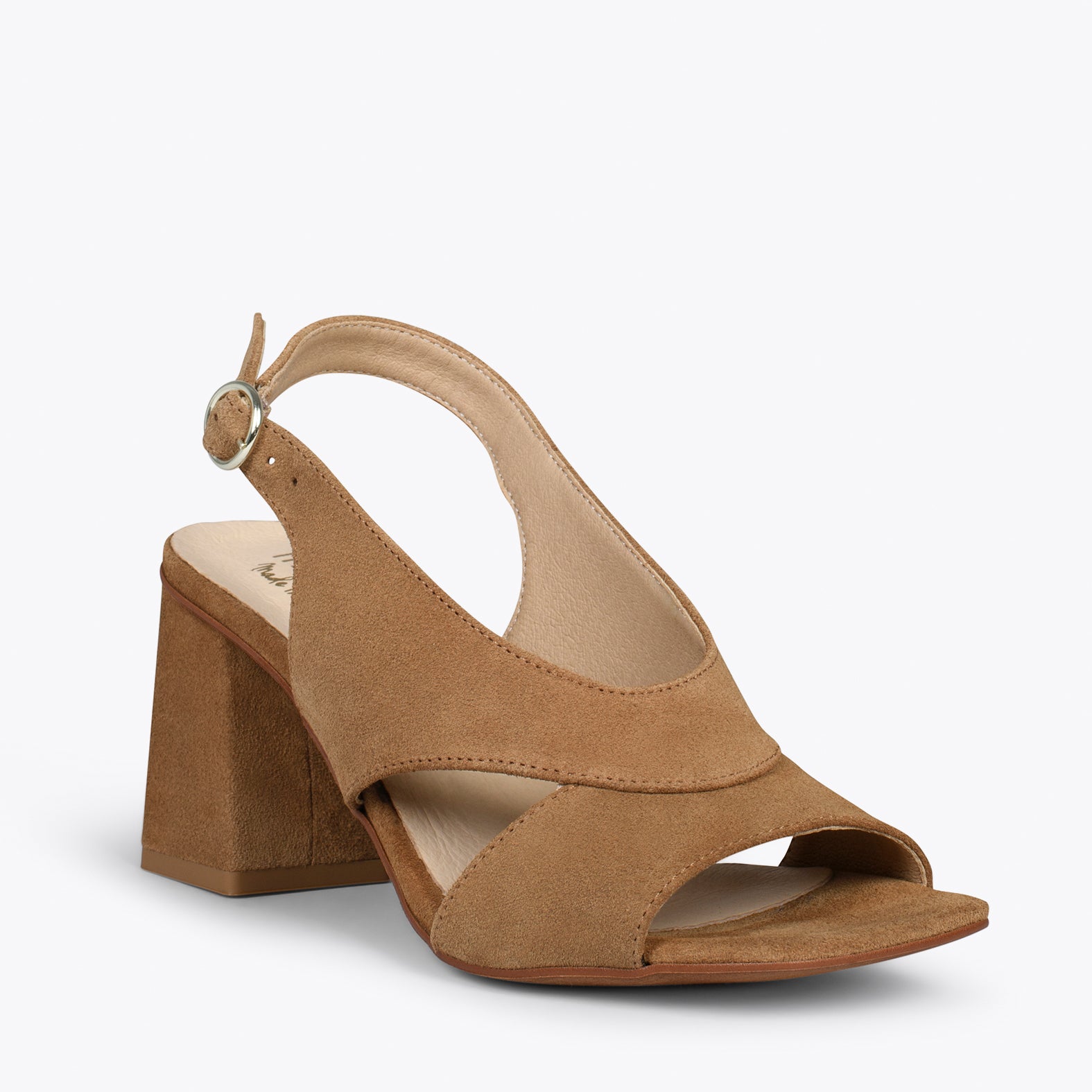 BLOCK – CAMEL sling-back sandals with block heel
