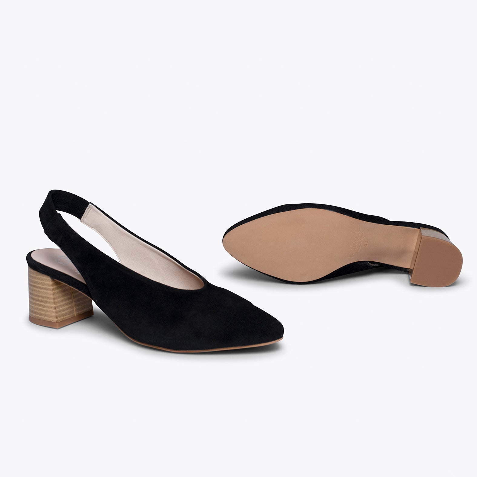 SLING-BACK - BLACK mid heel with v-line