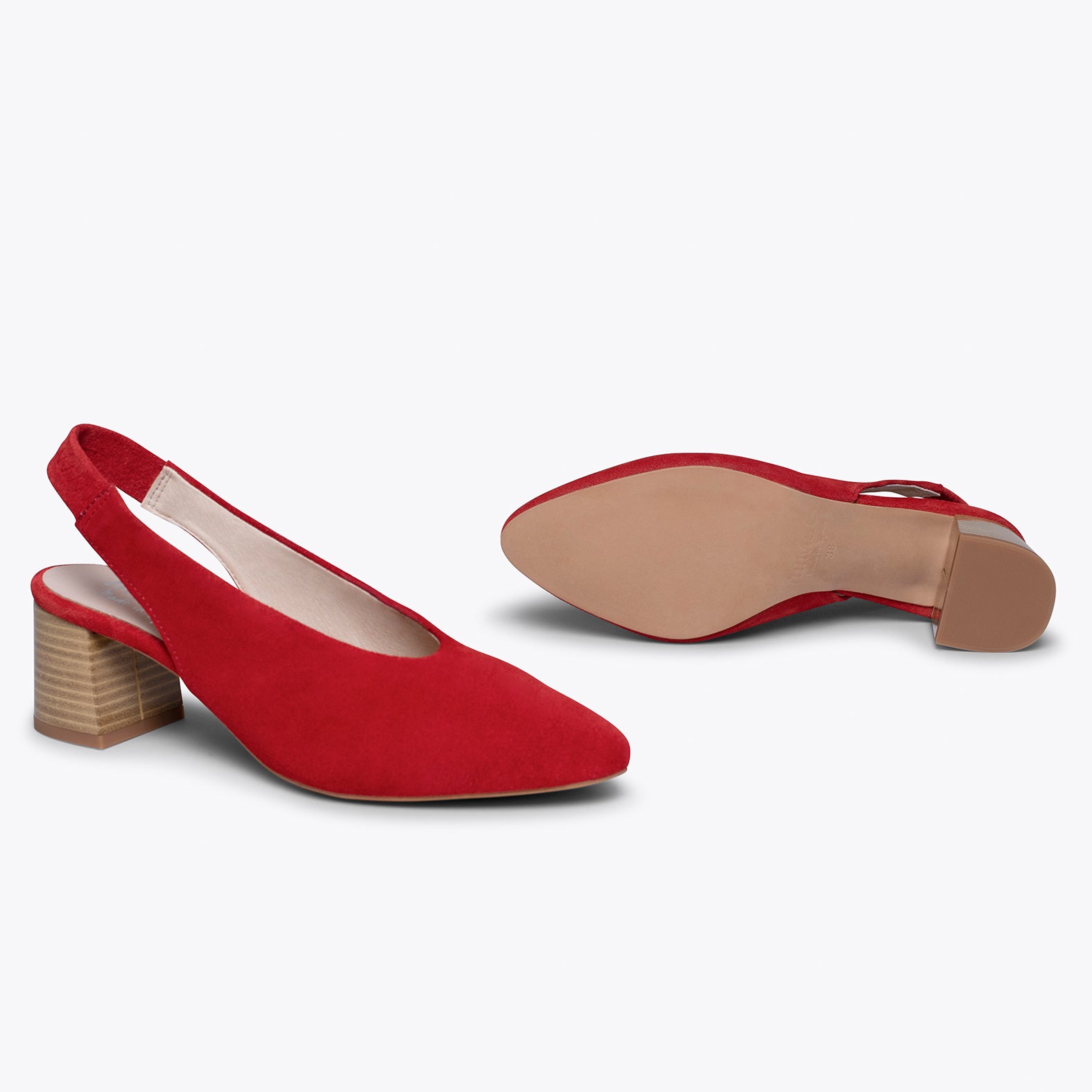 SLING-BACK - RED mid heel with v-line
