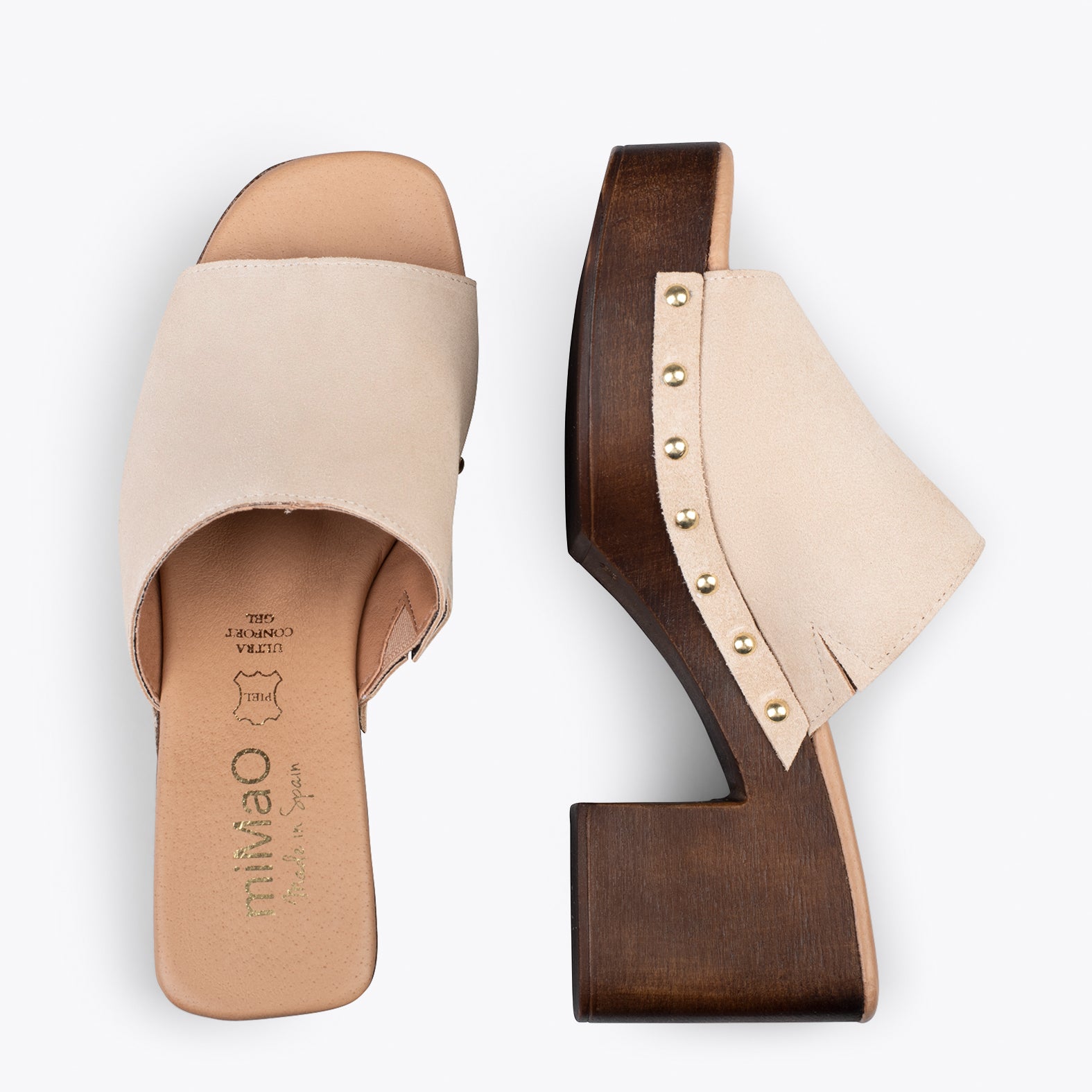 HOLIDAY – BEIGE mules with heel and platform
