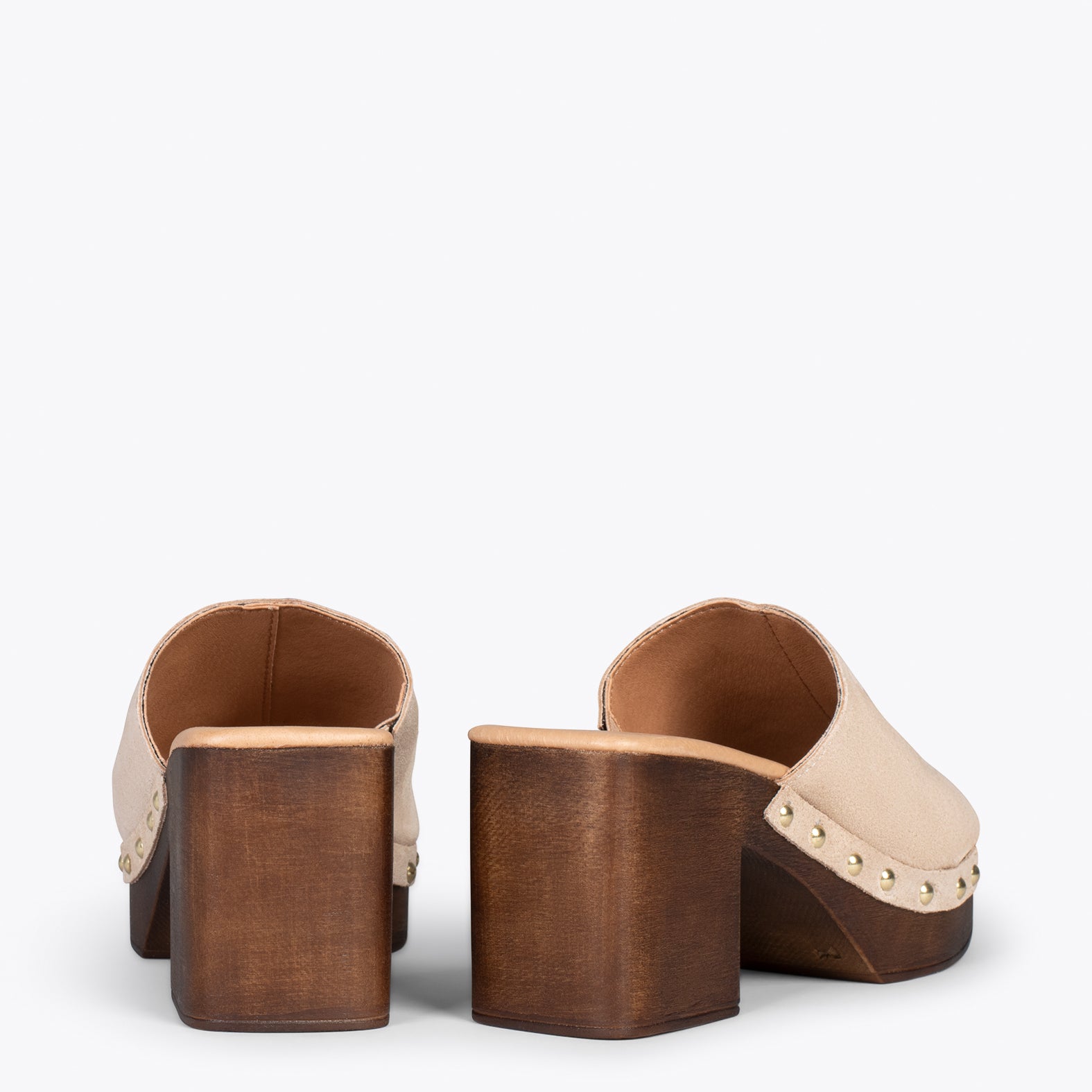 HOLIDAY – BEIGE mules with heel and platform
