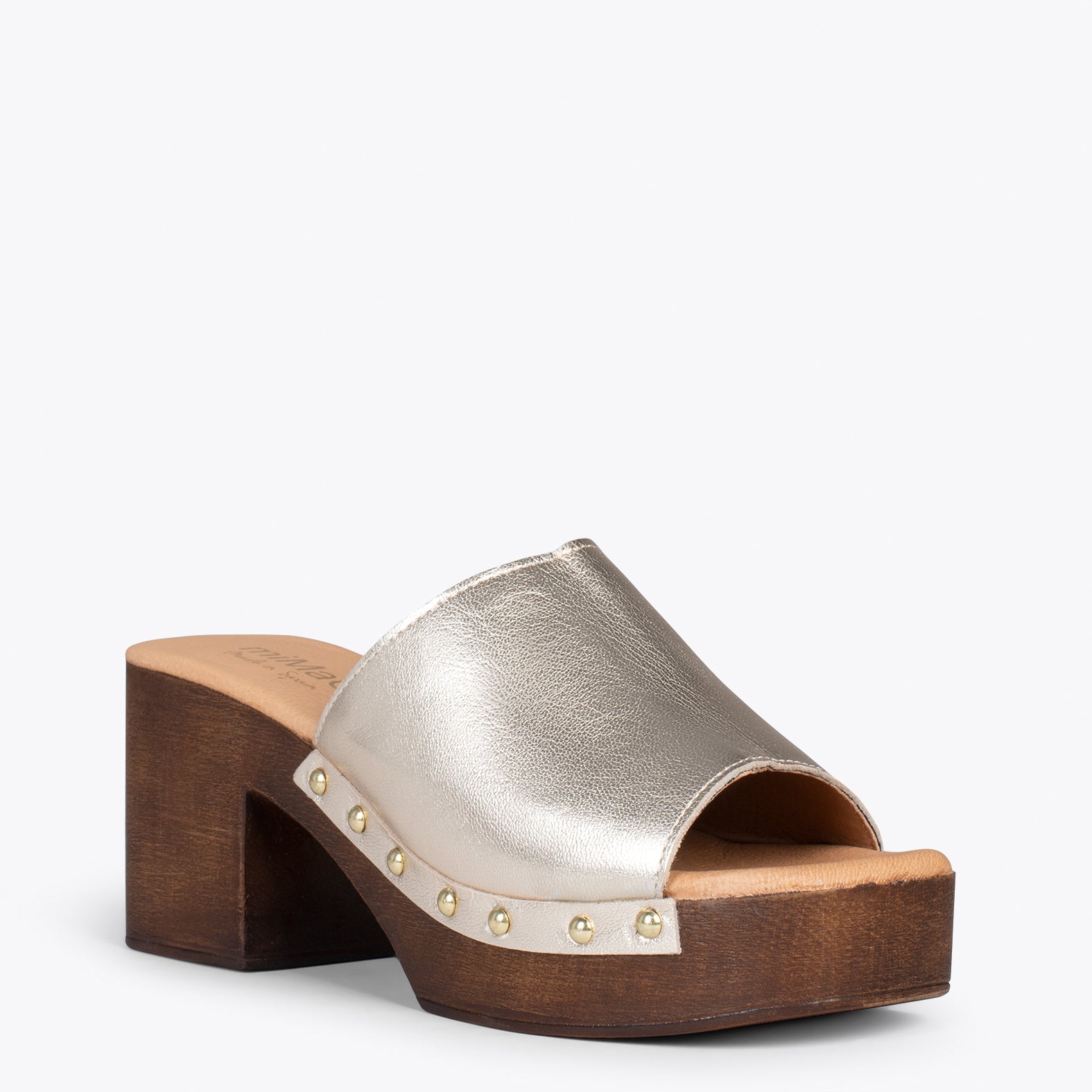 HOLIDAY – GOLDEN mules with heel and platform