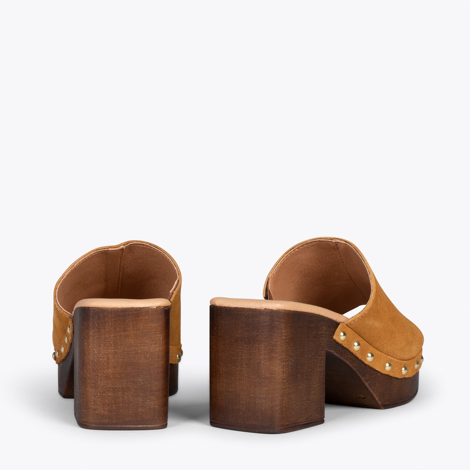 HOLIDAY – BROWN mules with heel and platform