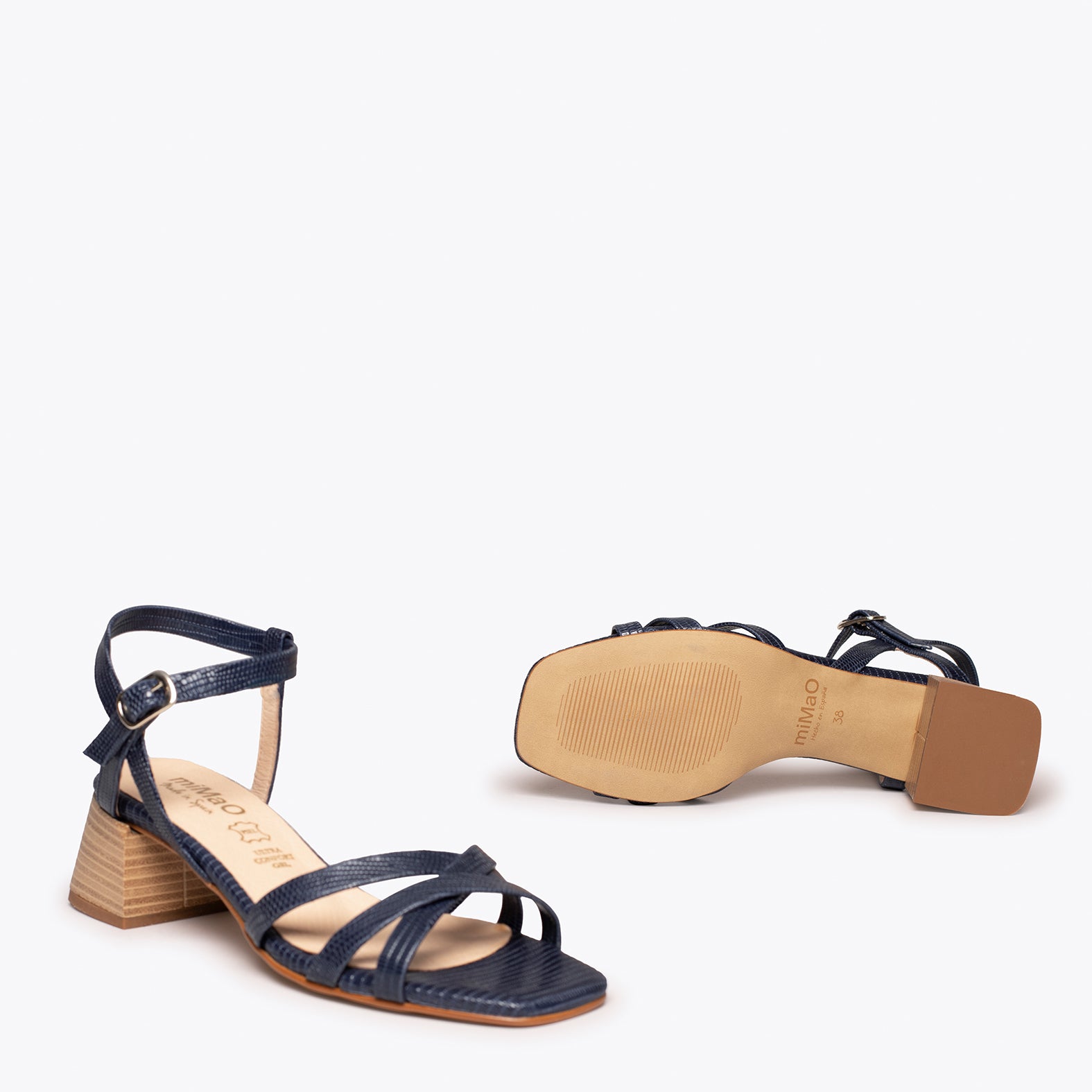 ELEGANT – NAVY mid heel sandal with snake texture