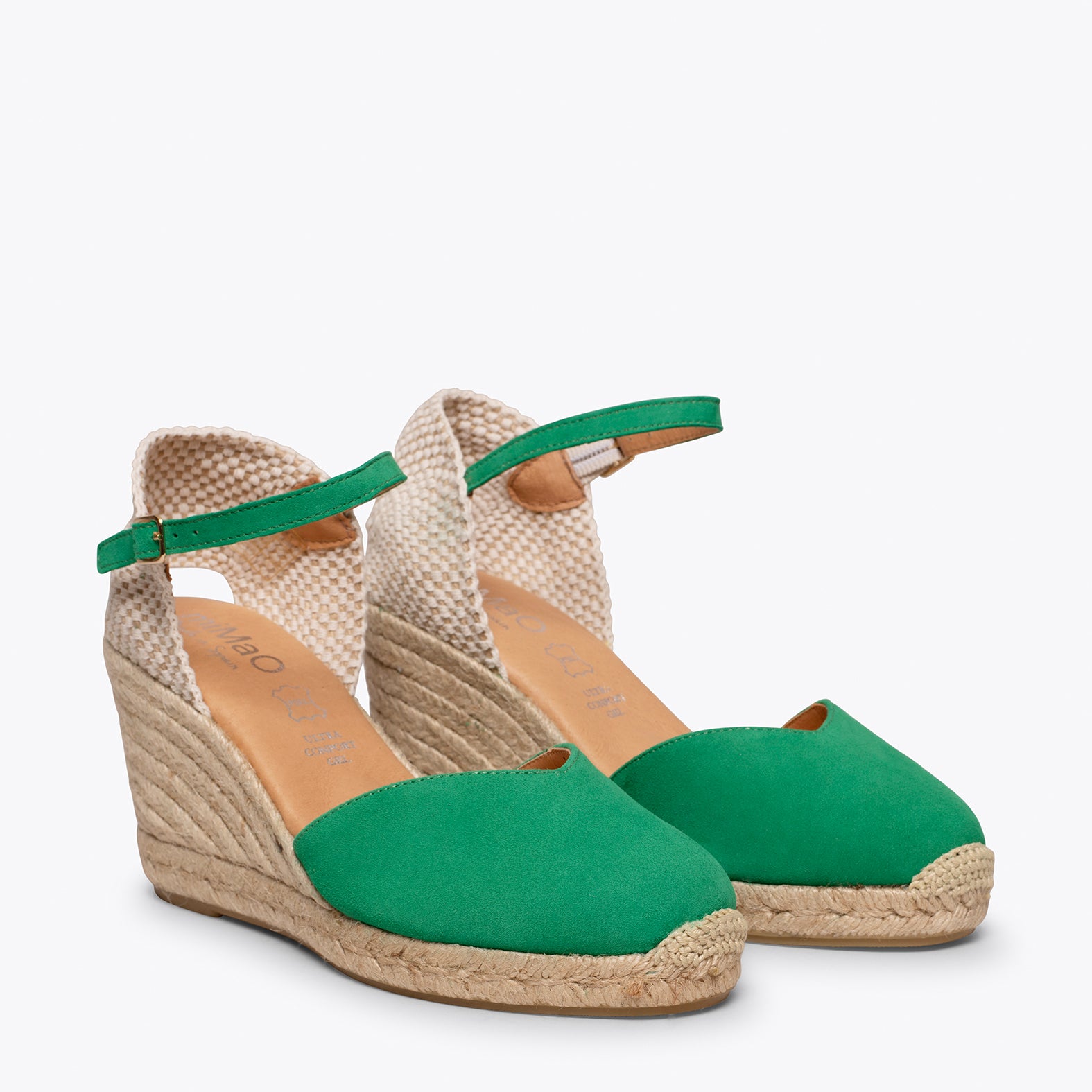 Espadrilles talon haut en daim VERT Espadrilles cuir miMaO